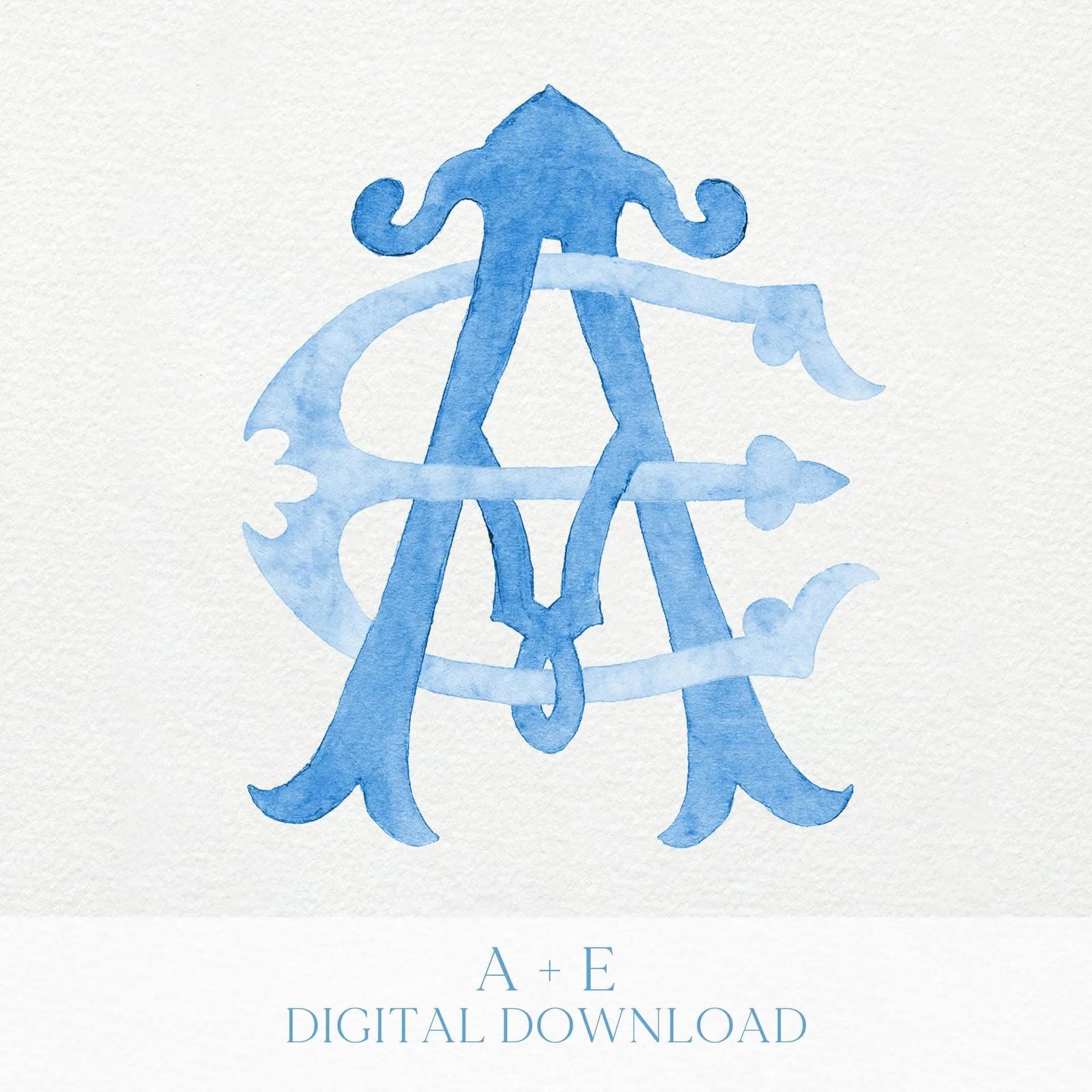Watercolor Wedding Monogram AE – Classic Initial Crest (Digital Download)