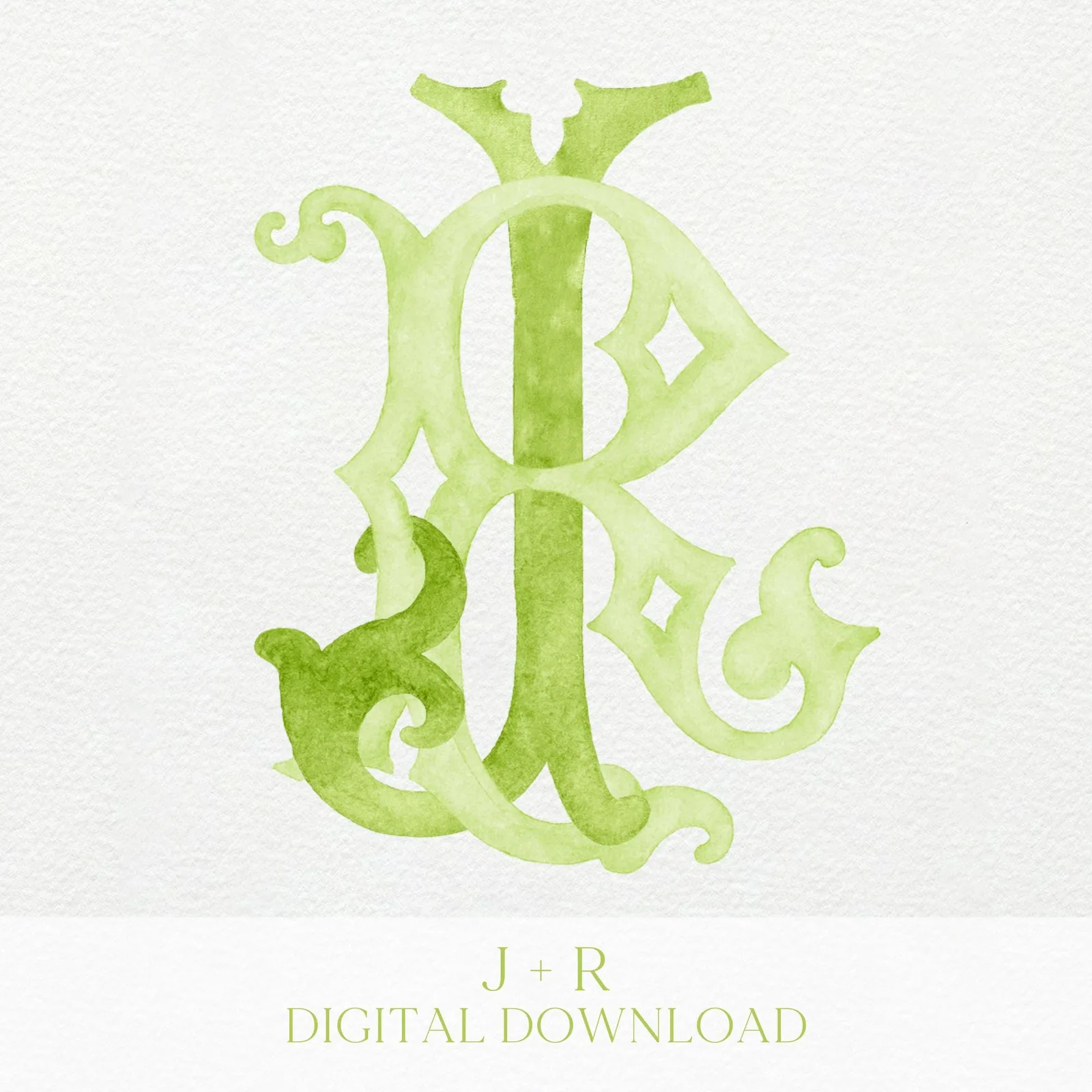 Watercolor Wedding Monogram – RJ Initial Crest (Digital Download)