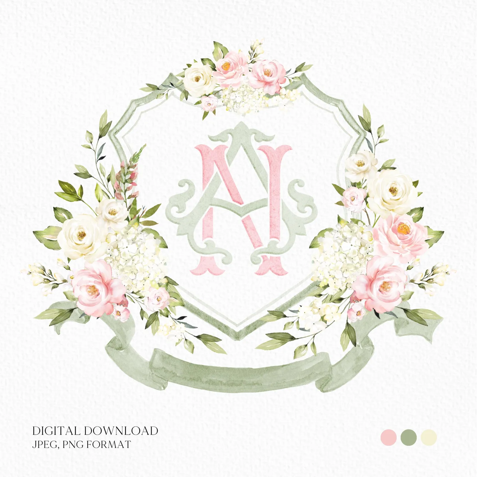 White Roses Hydrangea Flower Wedding Crest