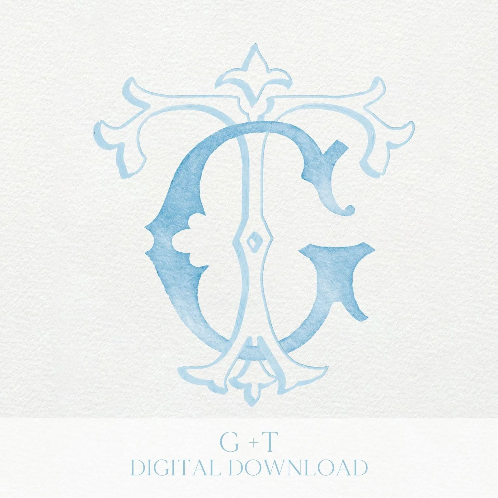 Watercolor Wedding Monogram TG/GT - Classic Initial Crest (Digital Download)