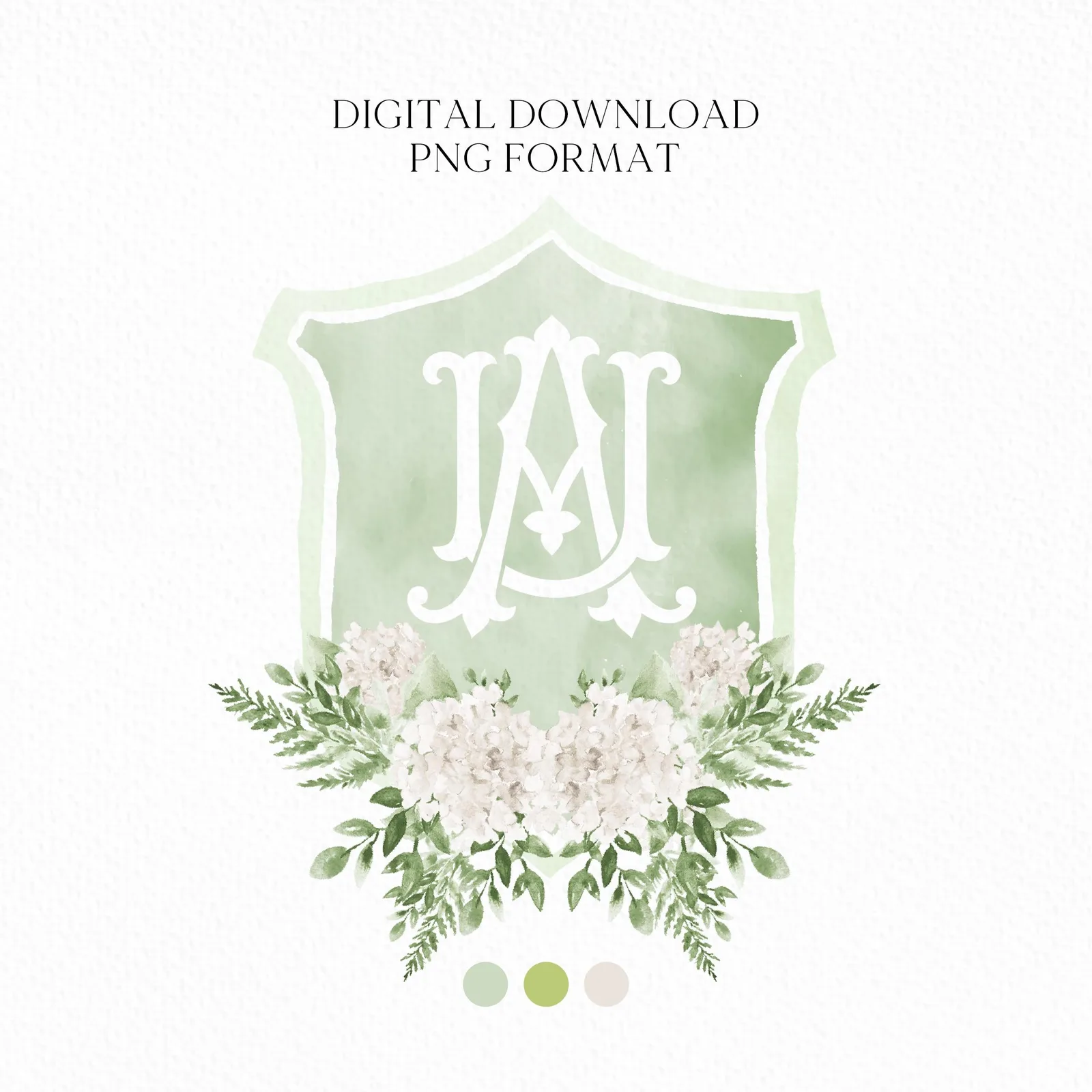 Hydrangea Flower Wedding Crest - Monogram Crest - Hydrangea Floral Luxury Watercolor Wedding Crest - Romantic Wedding Crest - Boho Hydrangea
