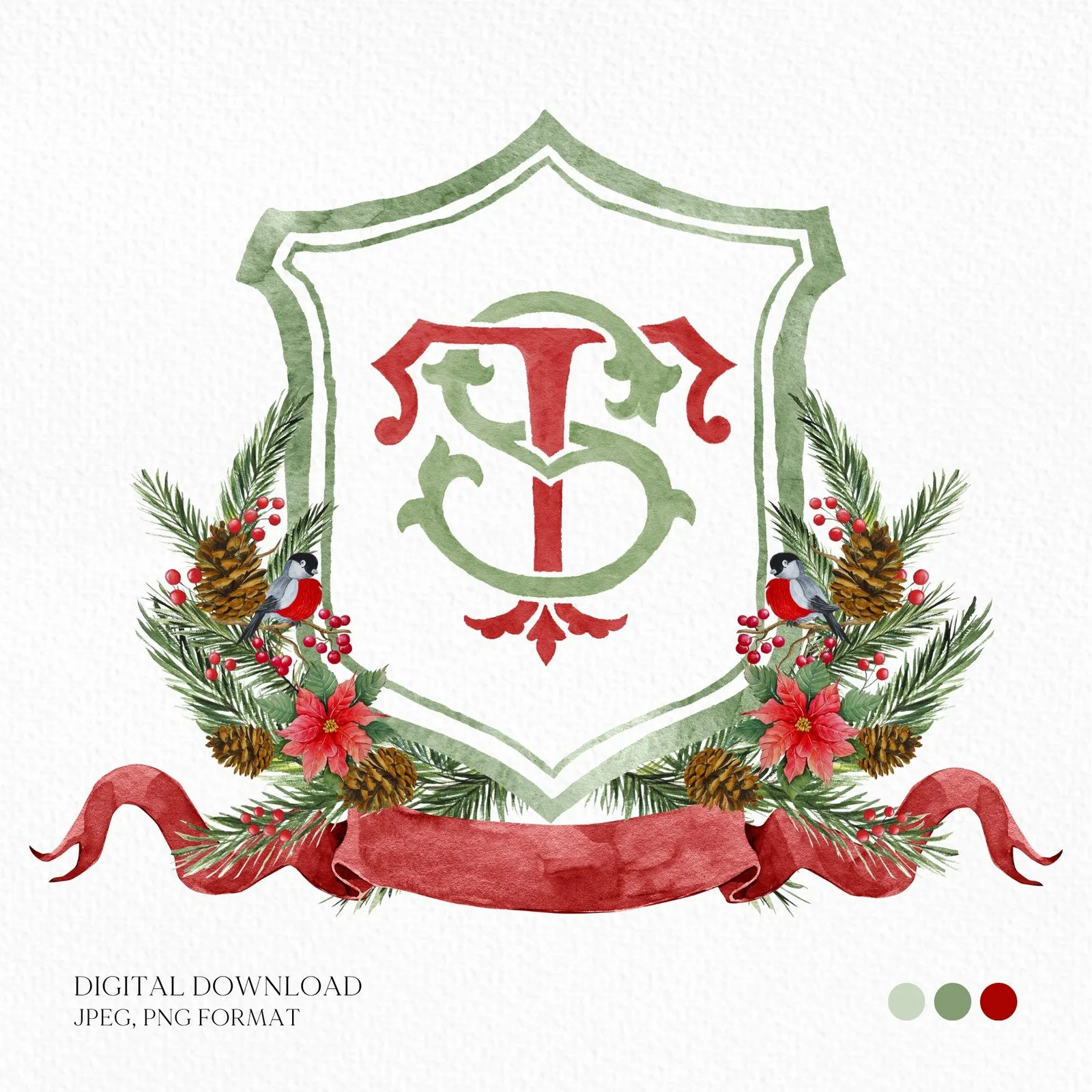Custom Christmas Wedding Crest - Monogram Crest