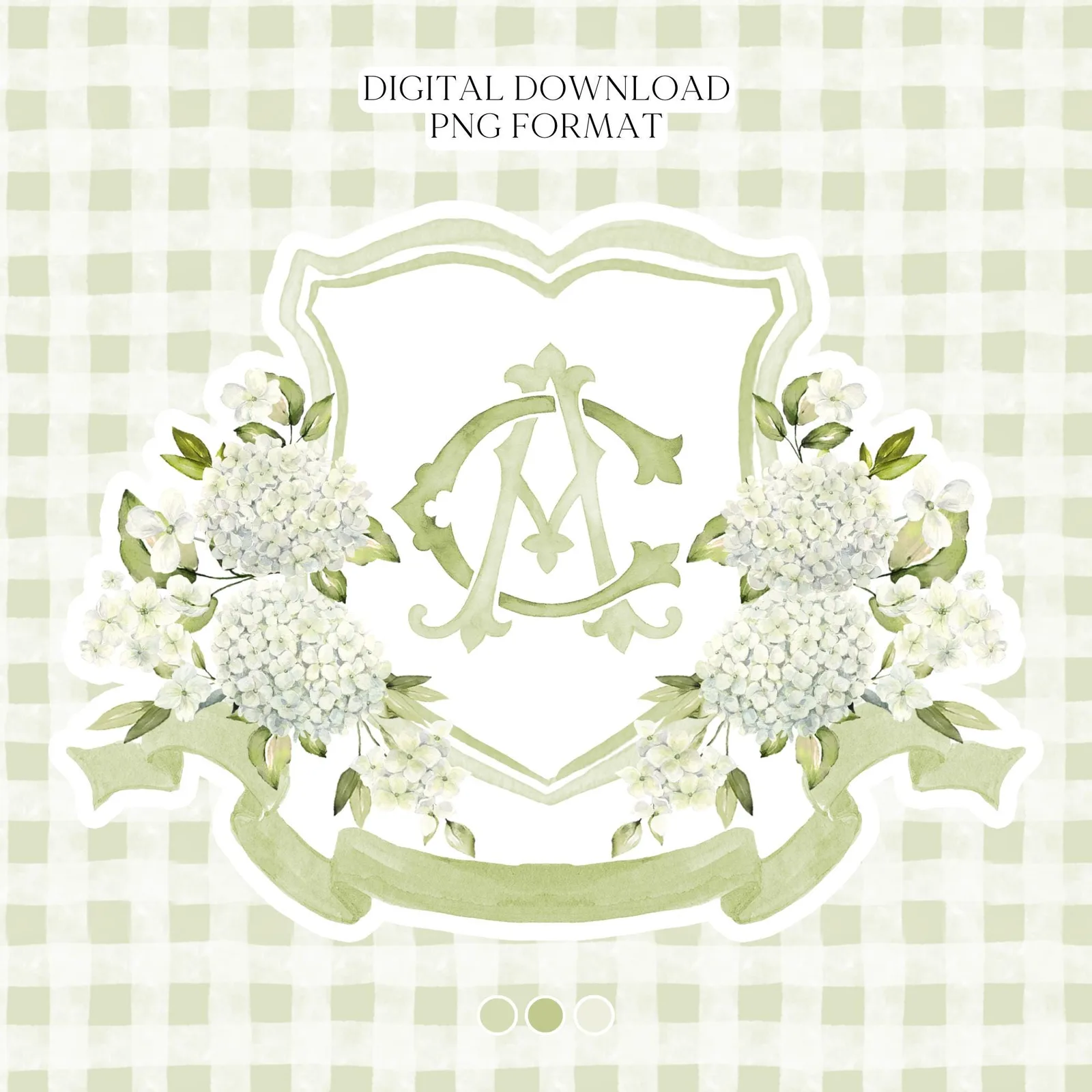 White Hydrangea Flower Wedding Crest - Monogram Crest - Hydrangea Floral Luxury Watercolor Wedding Crest - Romantic Wedding Crest