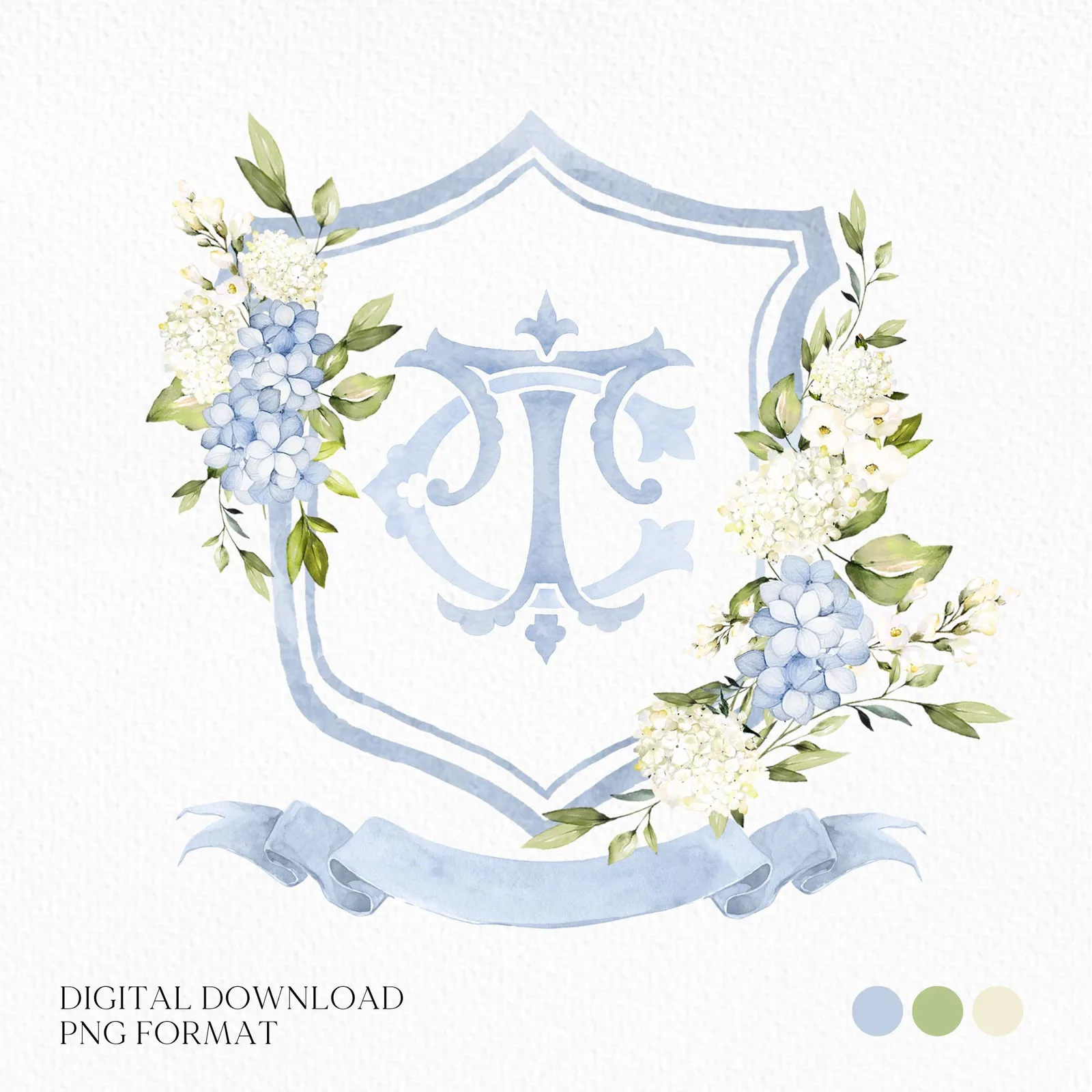Hydrangea Flower Wedding Crest - Monogram Crest - Hydrangea Floral Luxury Watercolor Wedding Crest - Romantic Wedding Crest- Boho Hydrangea