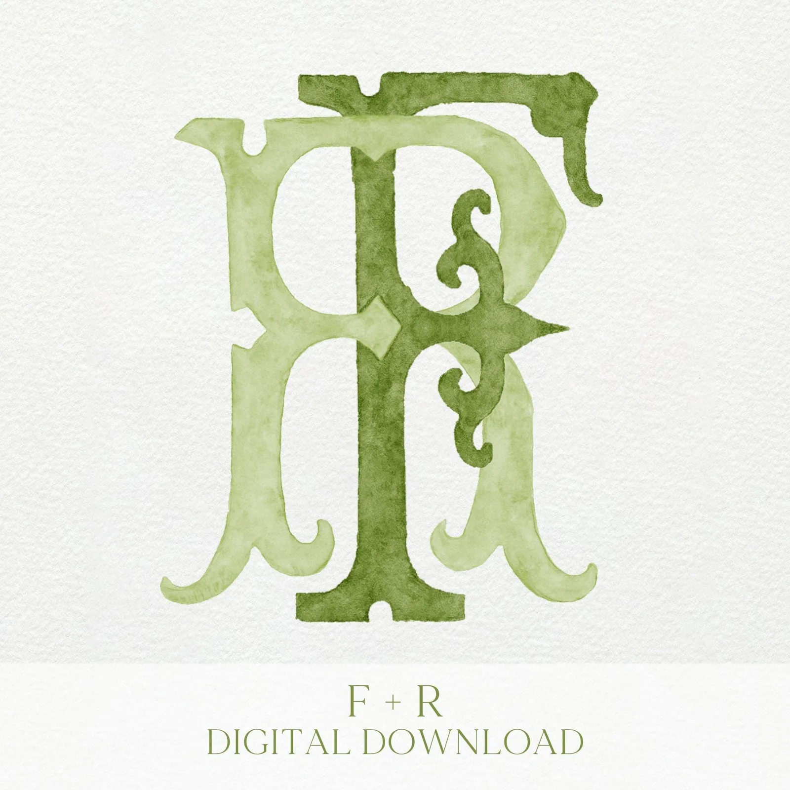 Watercolor Wedding Monogram – Classic FR Initial Crest (Digital Download)