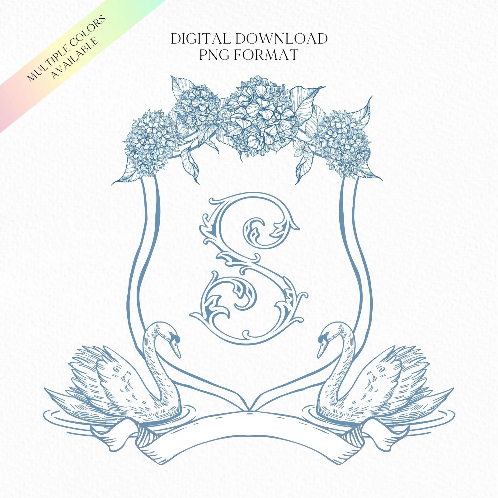 Vintage Hydrangea Flower Wedding Crest - Monogram Crest - Hydrangea Floral Luxury Line art Wedding Crest - Romantic Wedding Crest