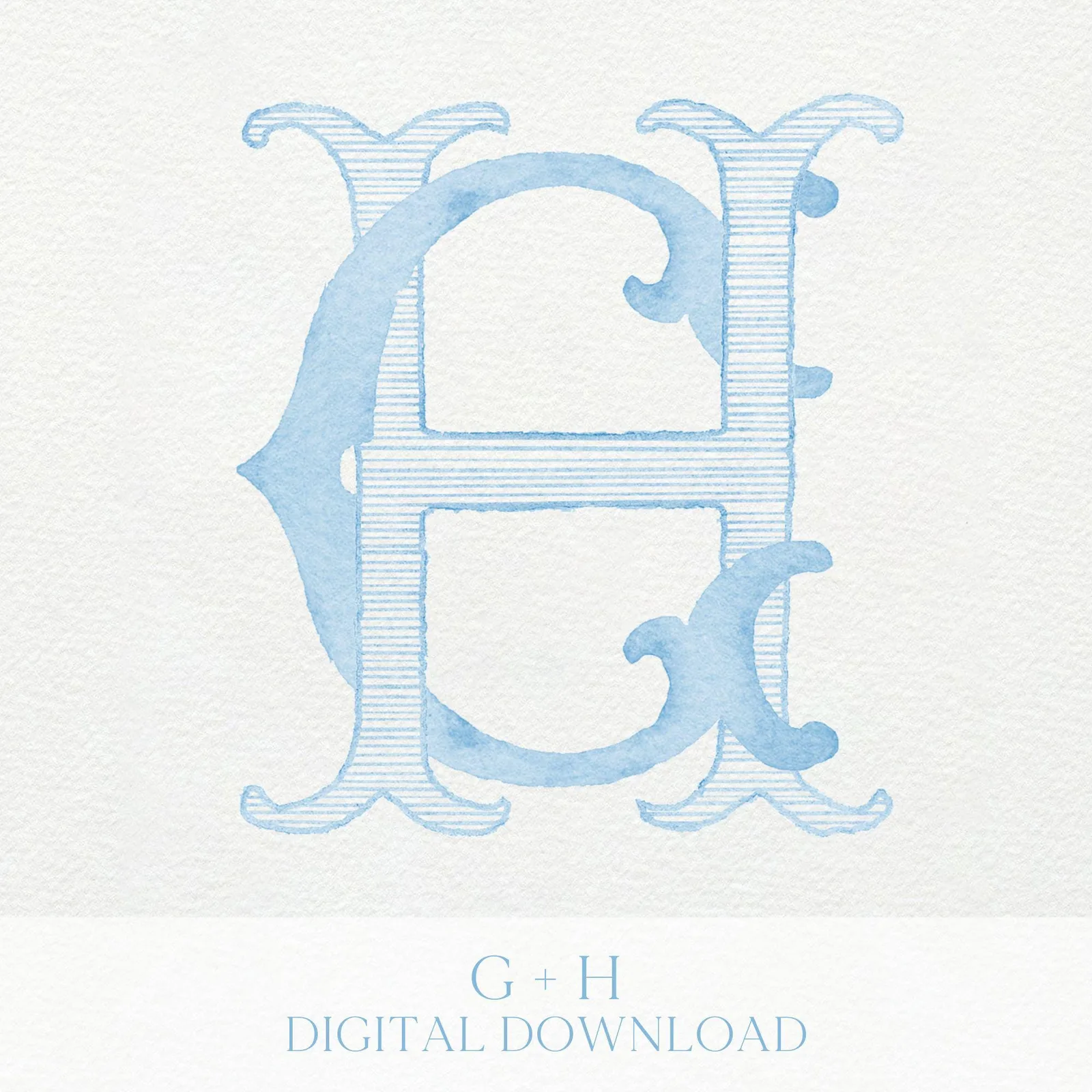 Watercolor Wedding Monogram CH/HC - Classic Interlocking Design (Digital Download)