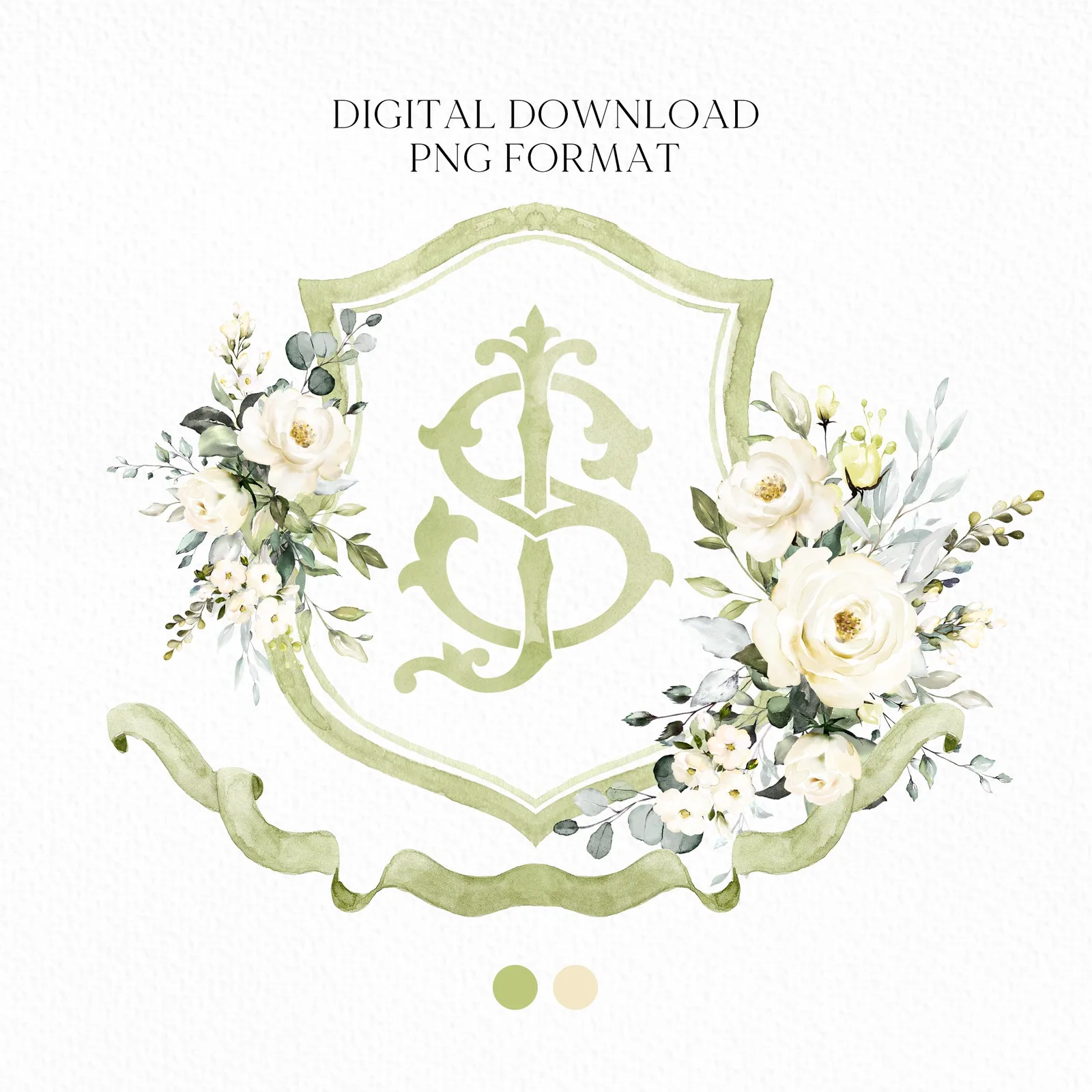 Creamy Rose Ivory Greenery Gold Flower Wedding Crest