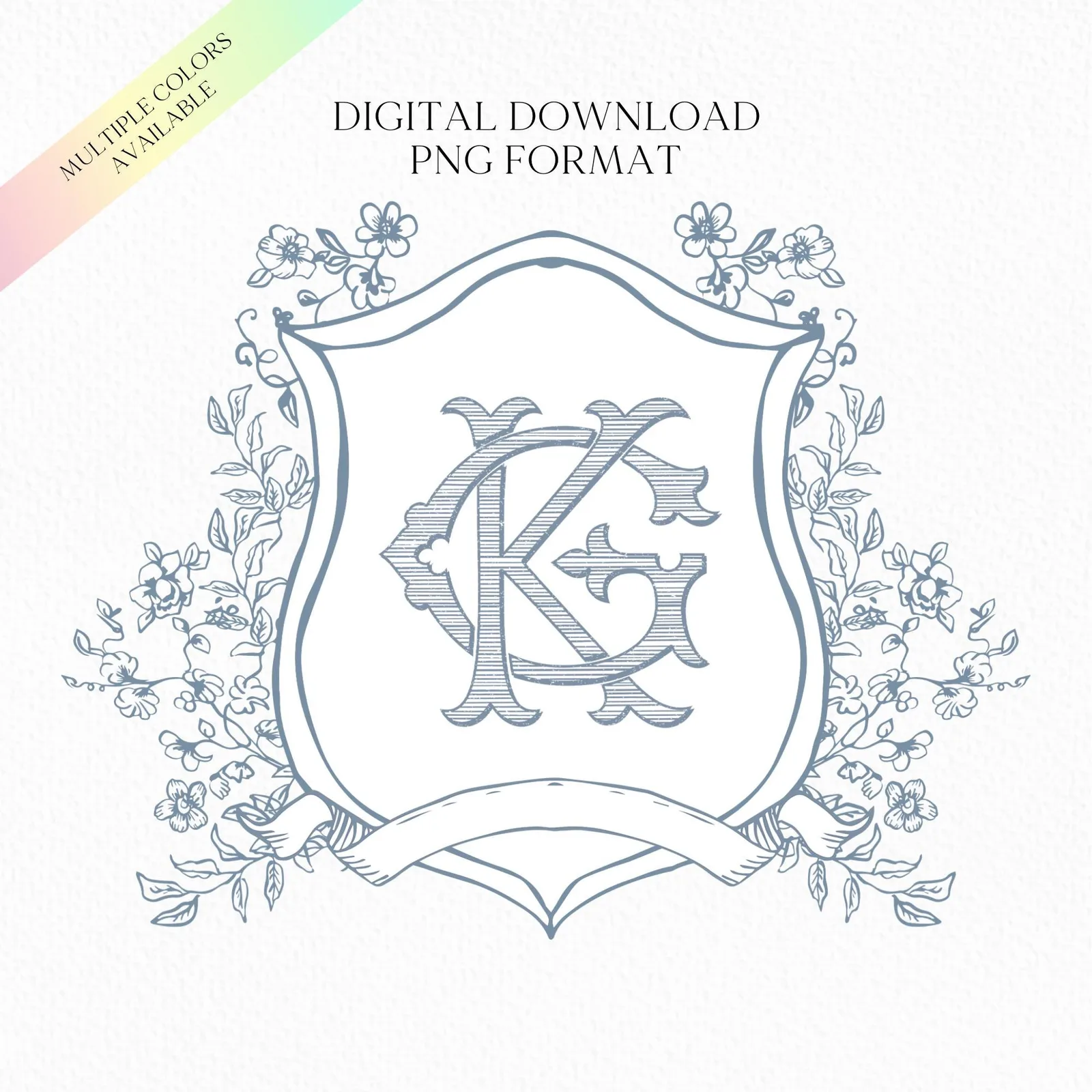 Vintage Blue Botanicals Flower Crest - Monogram Crest