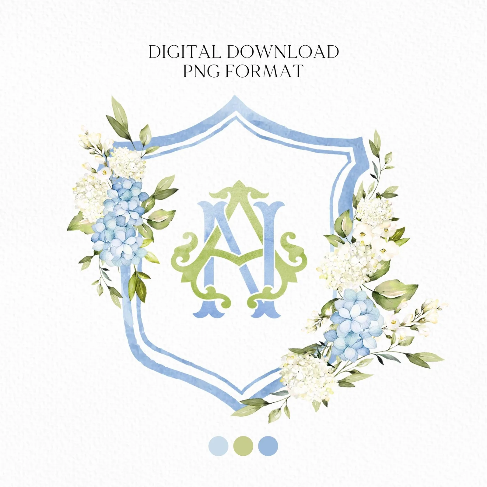 Hydrangea Flower Wedding Crest - Monogram Crest - Hydrangea Floral Luxury Watercolor Wedding Crest - Romantic Wedding Crest- Boho Hydrangea