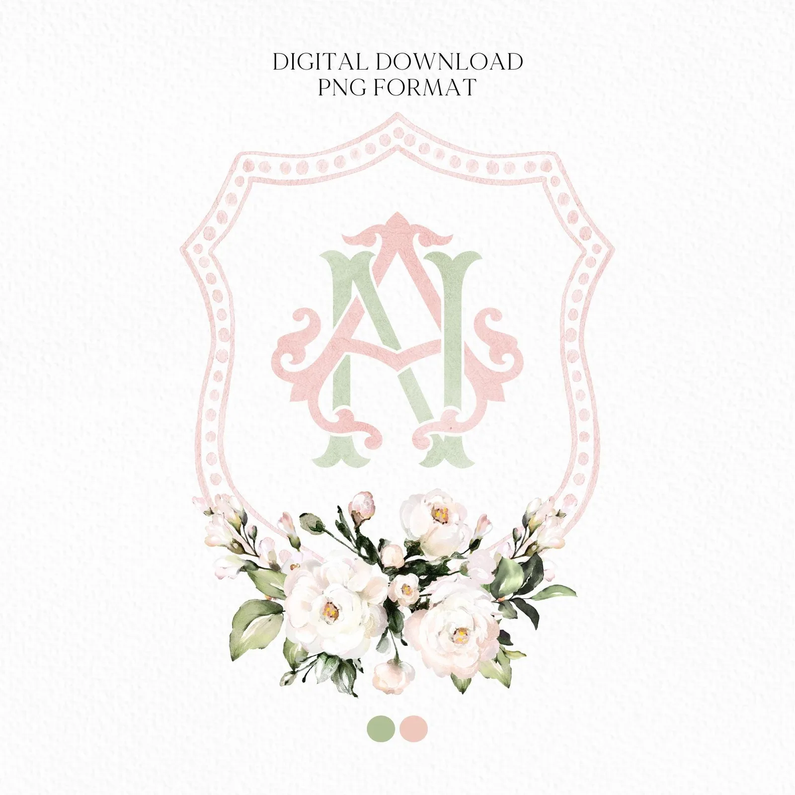 Blush Pink Floral Rustic Greenery Flower Wedding Crest