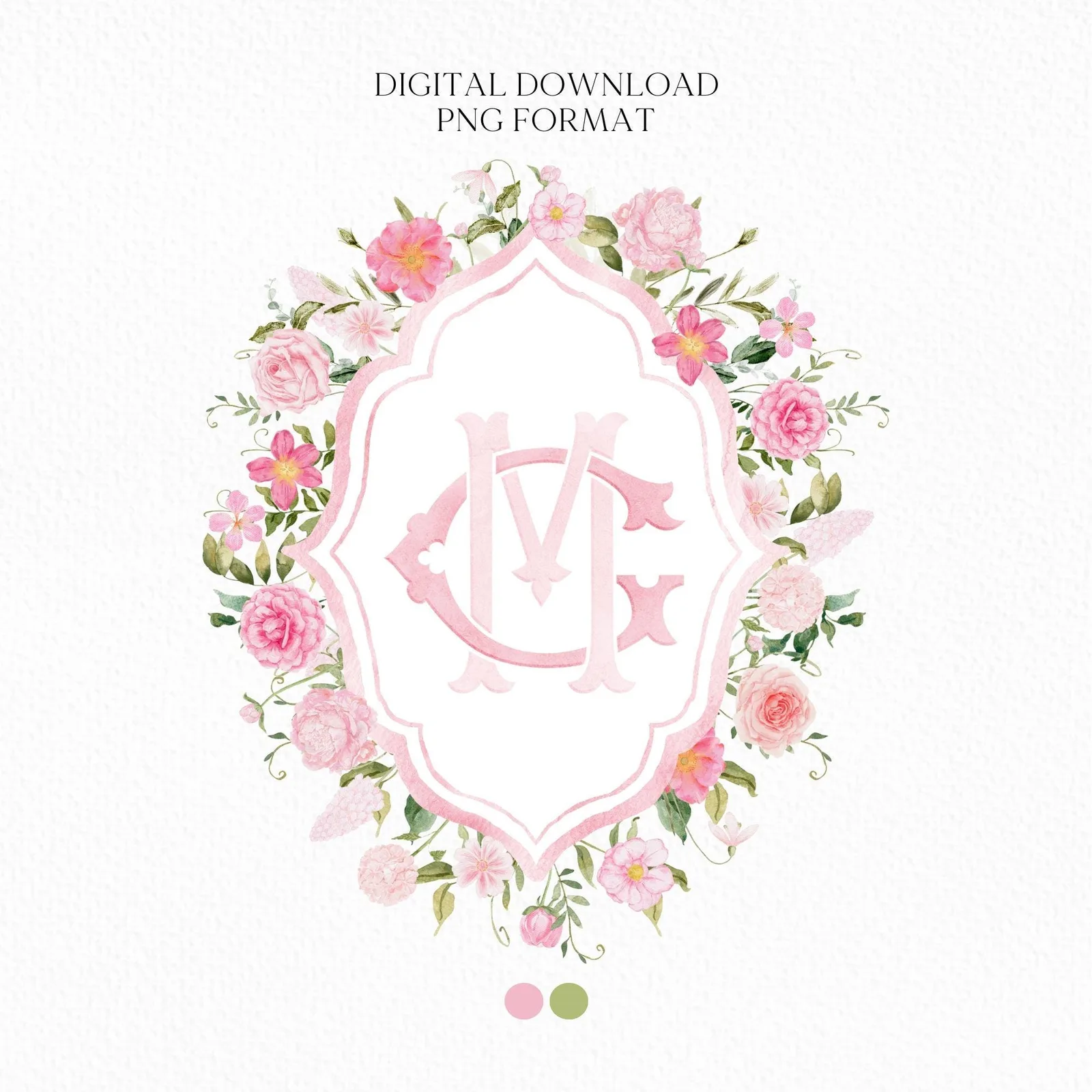Roses Bouquets Flower Wedding Crest - Monogram Crest - Pink Peony Delicate Summer Floral Watercolor Wedding Crest - Romantic Wedding Crest