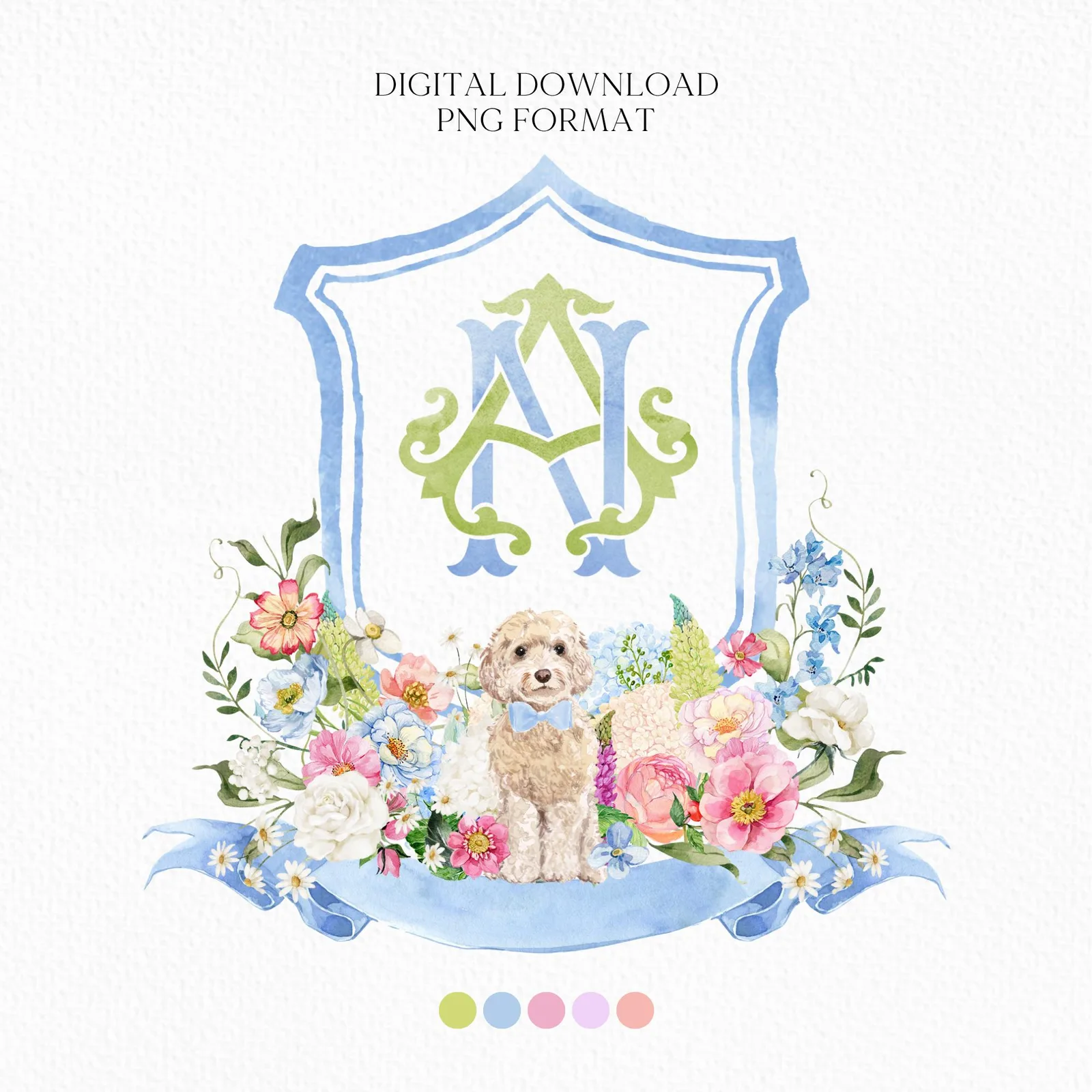 Wildflowers Bright Floral Hydrangea Watercolor Wedding Crest