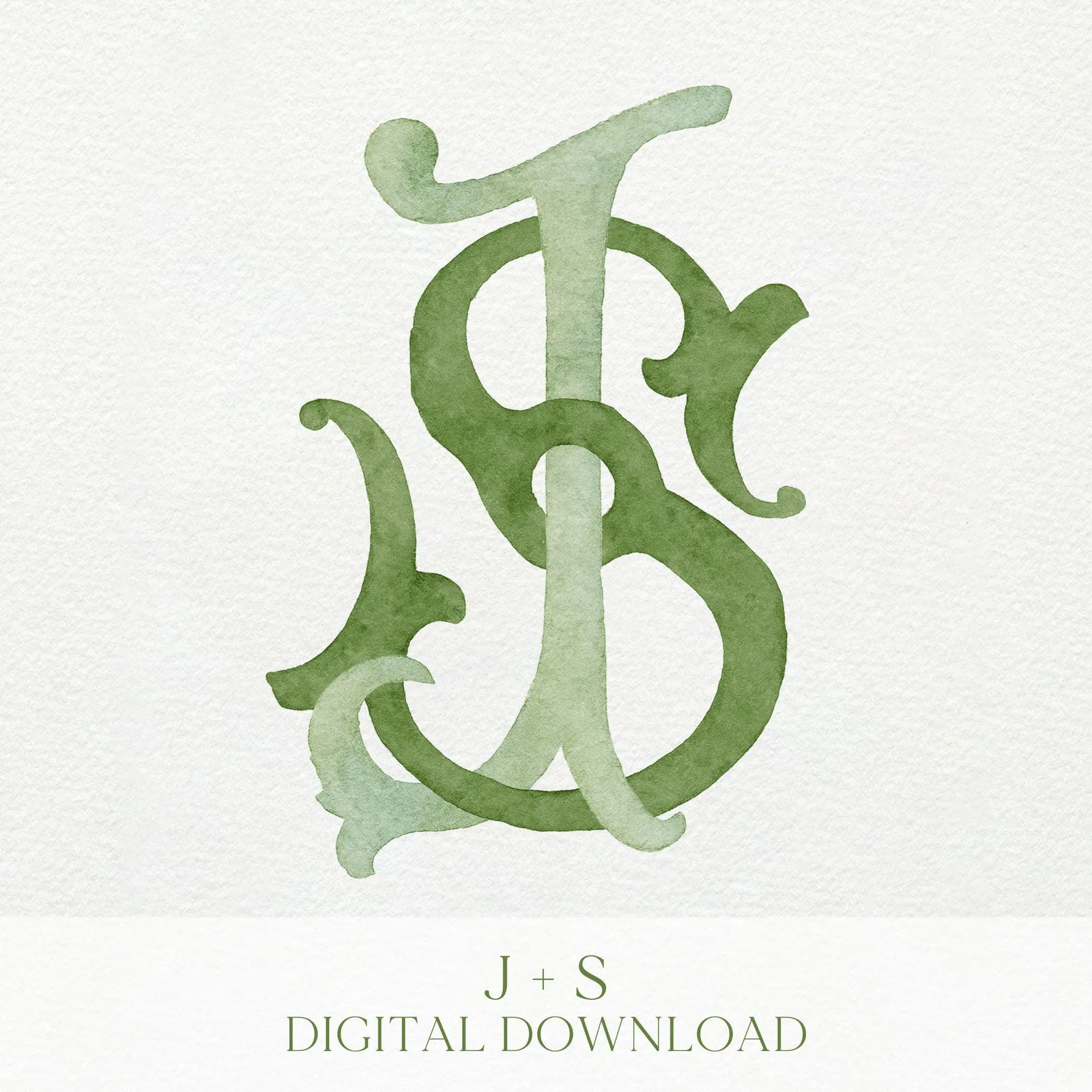 Watercolor Wedding Monogram JS-SJ – Classic Initial Crest (Digital Download)