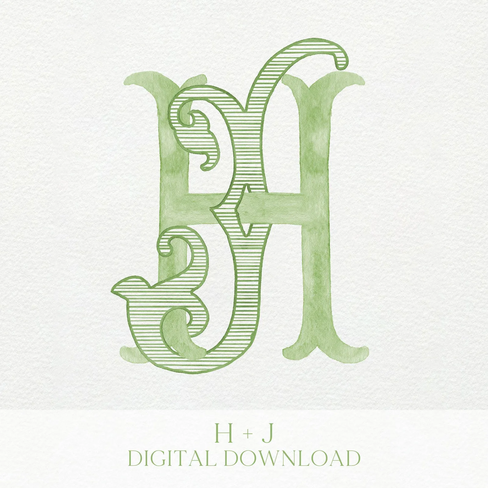 Watercolor Wedding Monogram - JH Initial Crest (Digital Download)