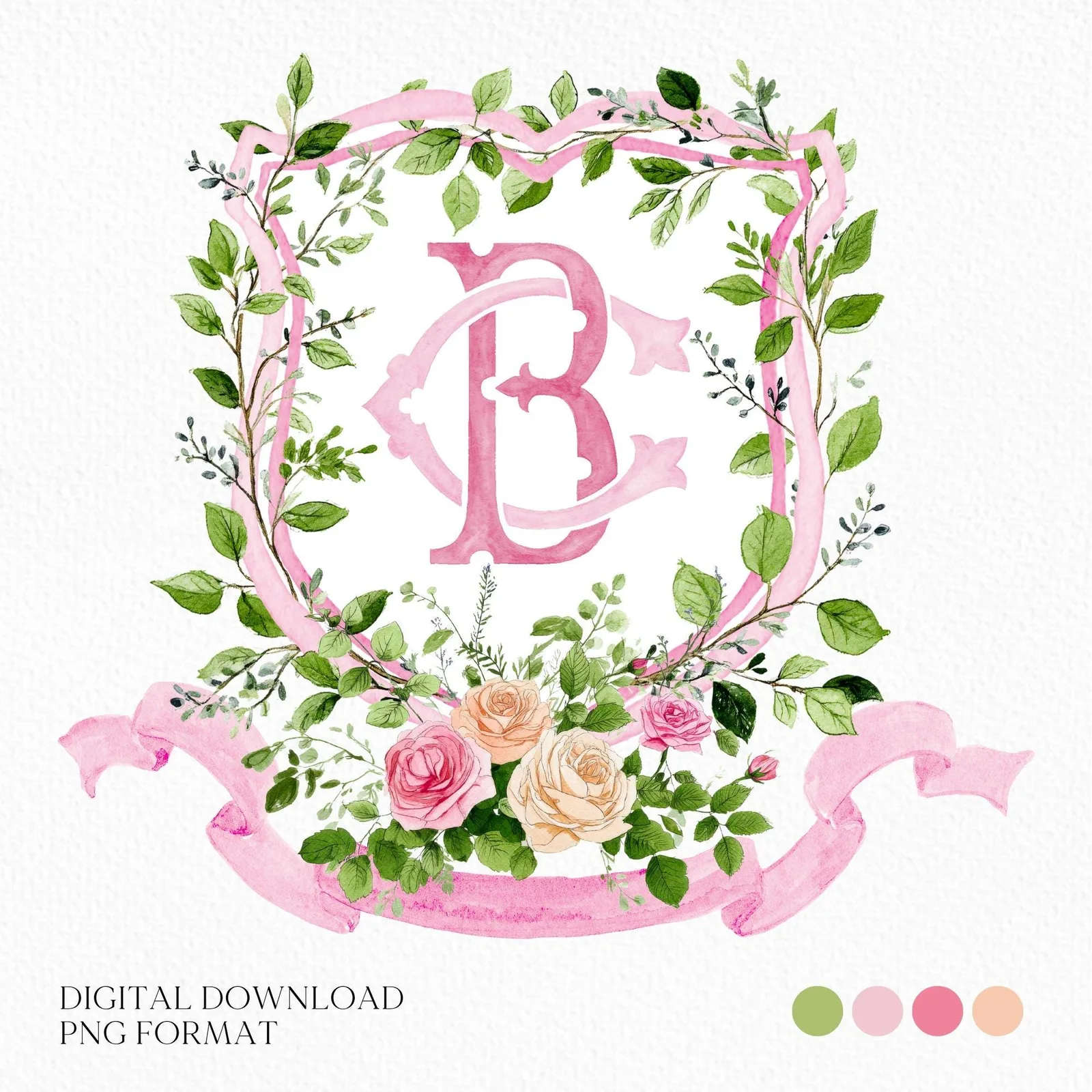 Blush Roses Soft Petals Flower Wedding Crest