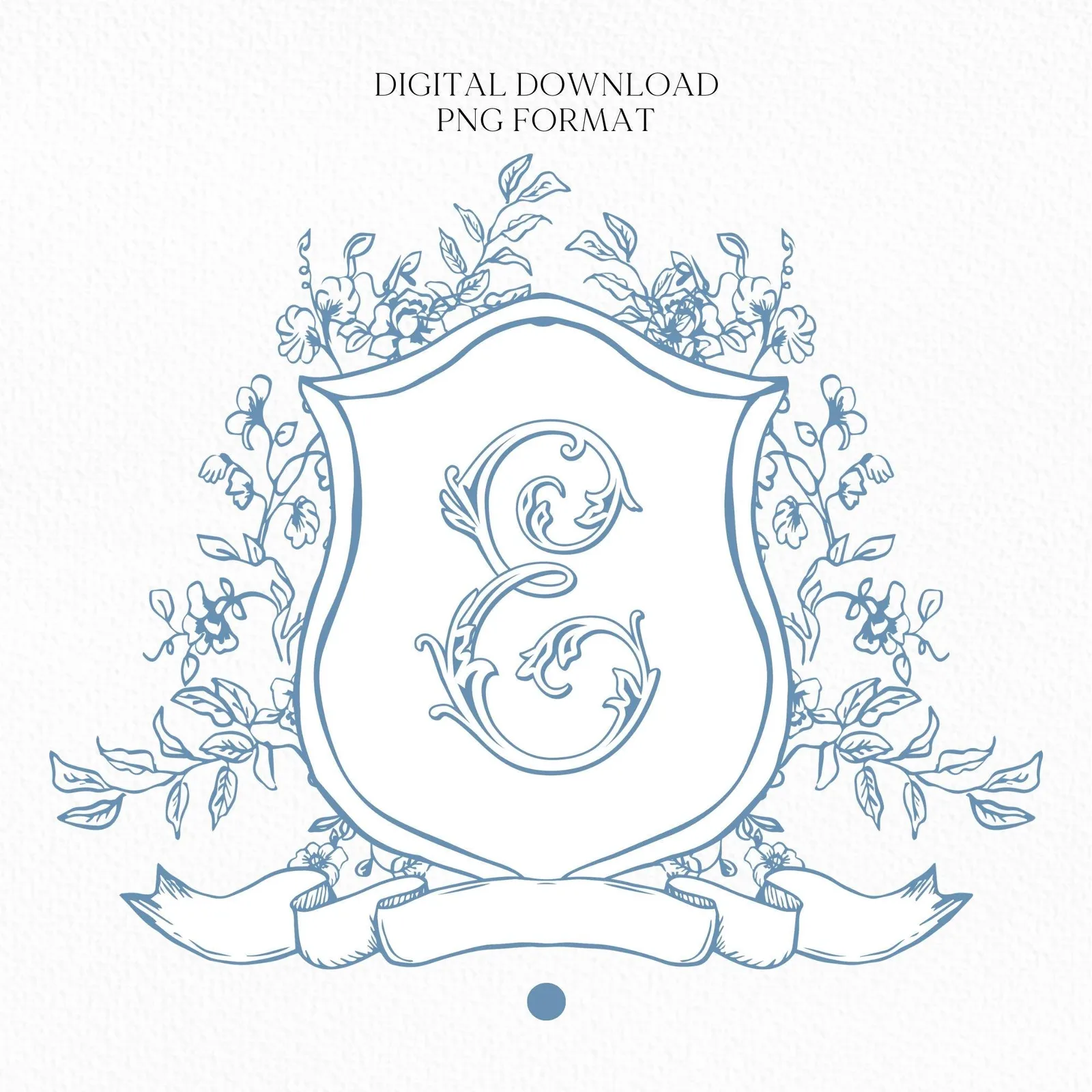 Vintage Blue Botanicals Flower Crest - Monogram Crest