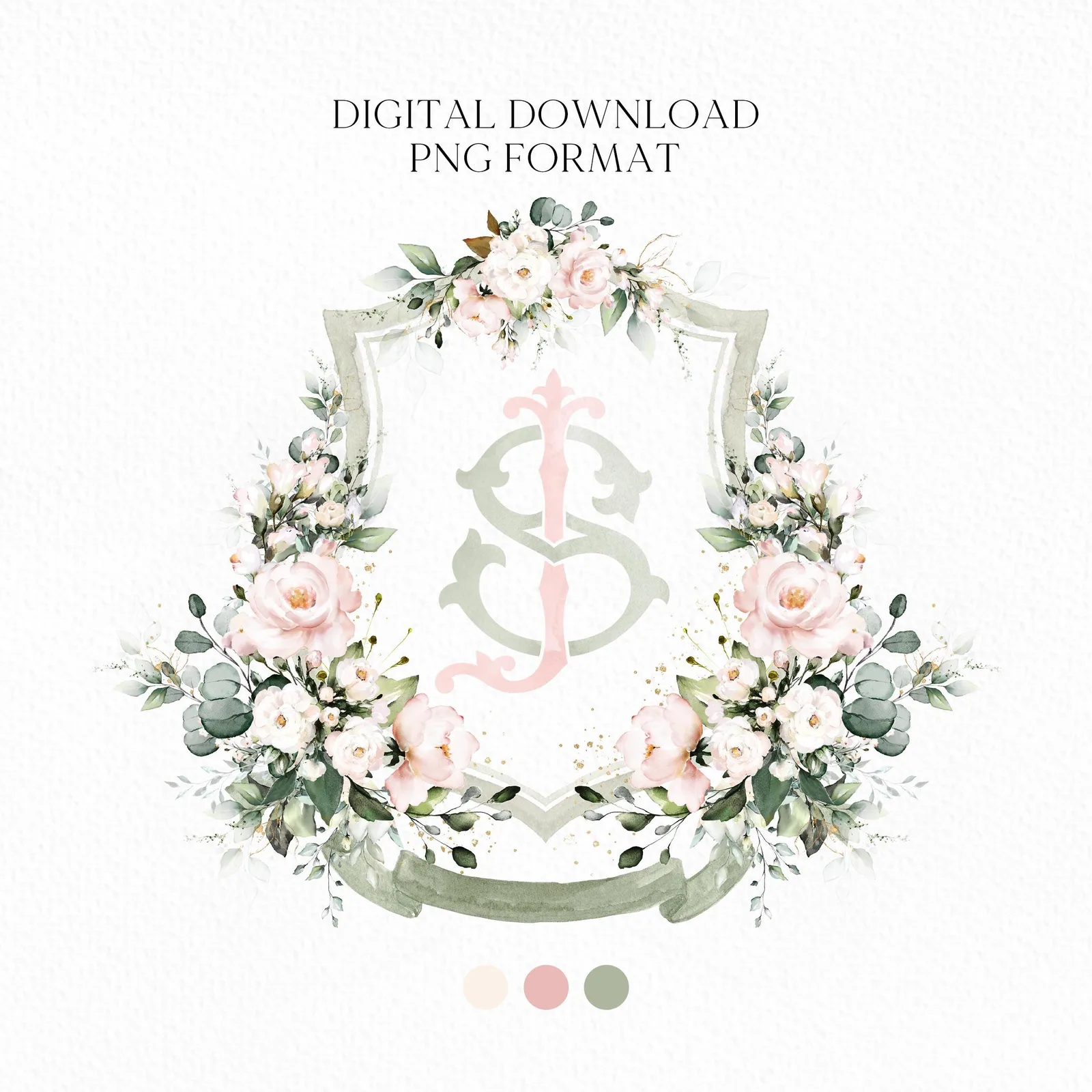 Blush Pink Roses Flower Wedding Crest - Monogram Crest