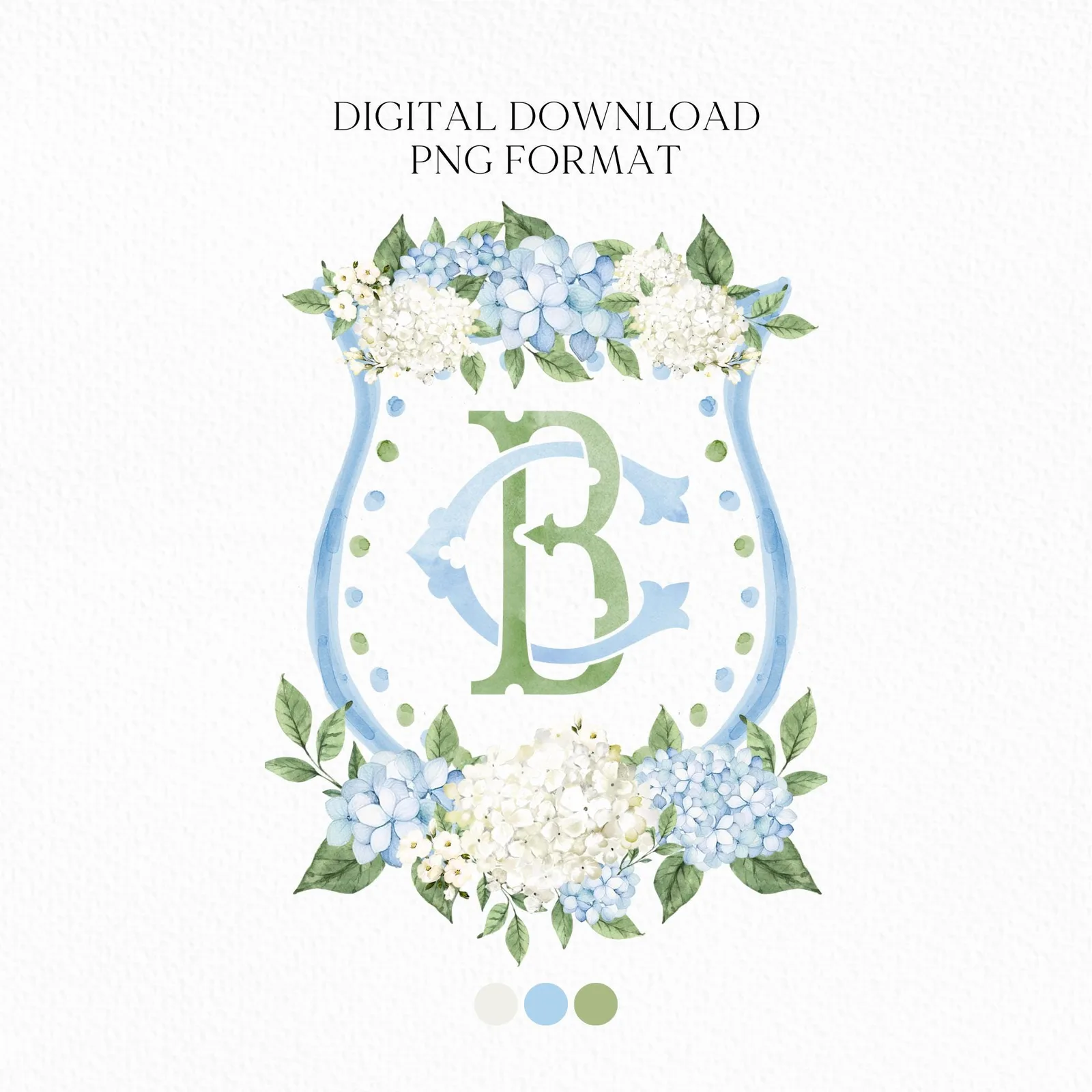 Hydrangea Flower Wedding Crest - Monogram Crest - Hydrangea Floral Luxury Watercolor Wedding Crest - Romantic Wedding Crest- Boho Hydrangea