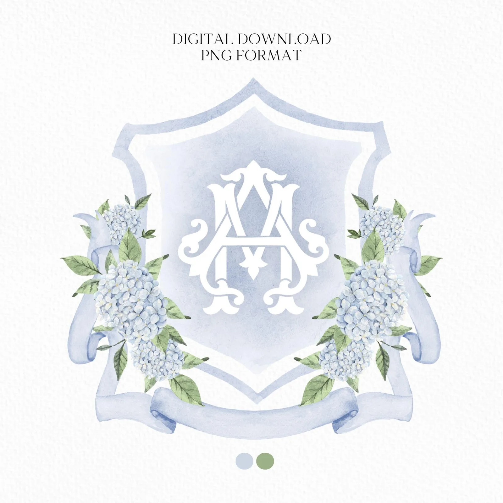 Dusty Blue Hydrangea Flower Wedding Crest