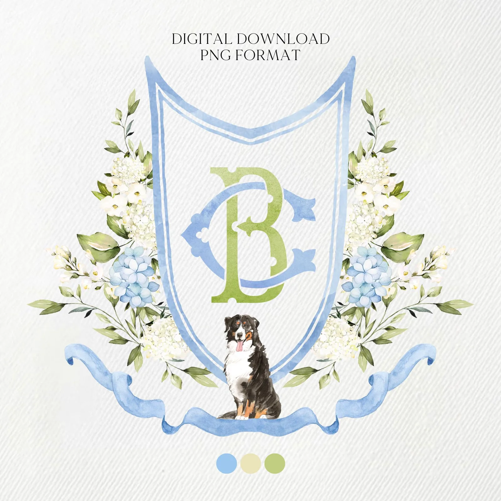 Hydrangea Flower Wedding Crest - Monogram Crest - Hydrangea Floral Luxury Watercolor Wedding Crest - Romantic Wedding Crest- Boho Hydrangea