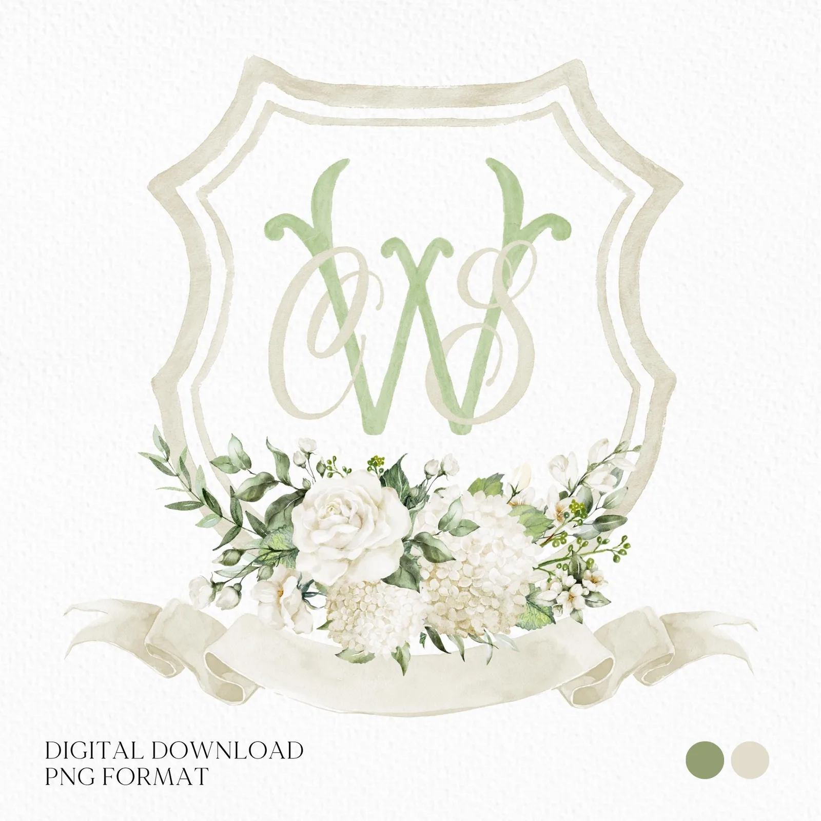 White Hydrangea Roses Flower Wedding Crest