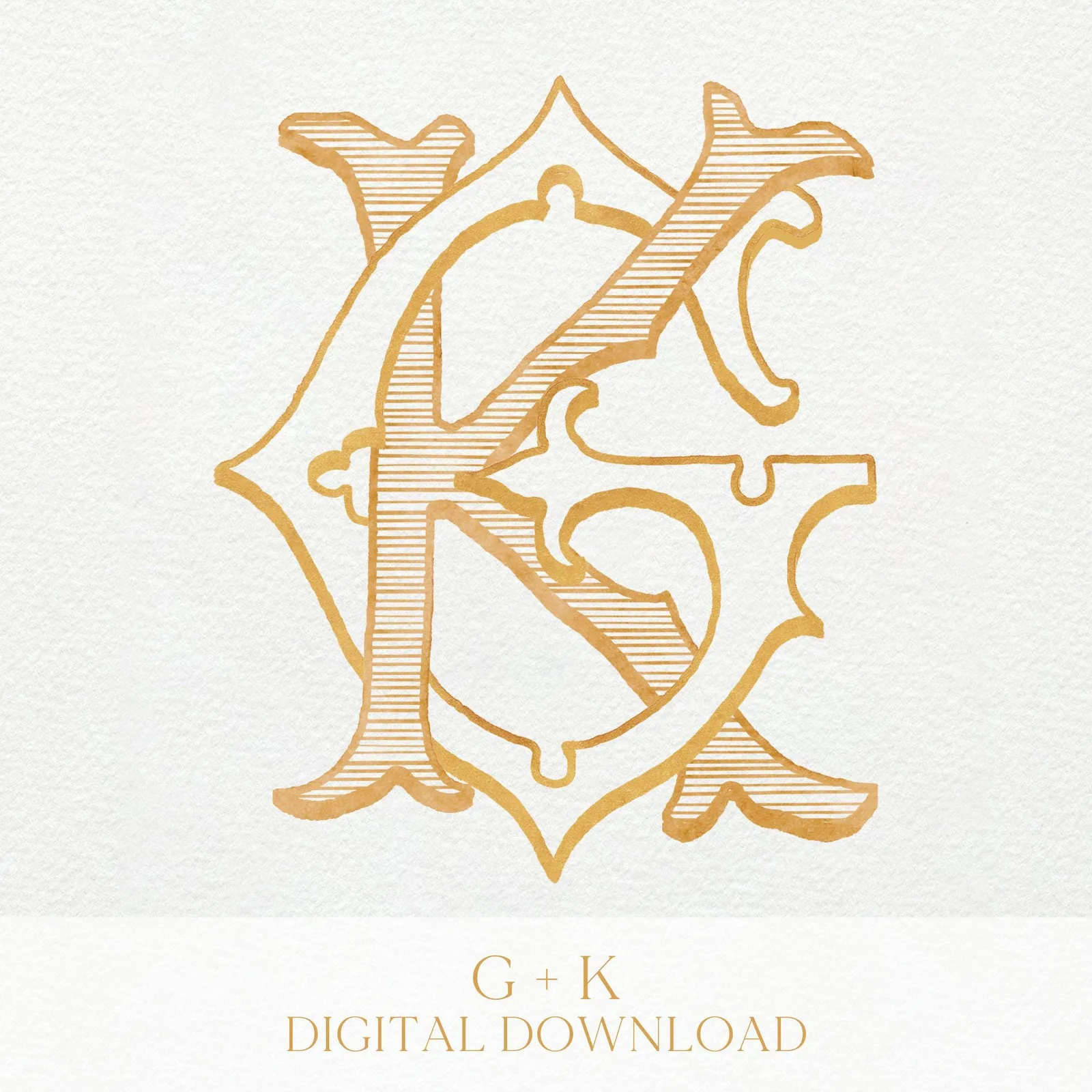 Watercolor Wedding Monogram KG – Classic Initial Crest (Digital Download)