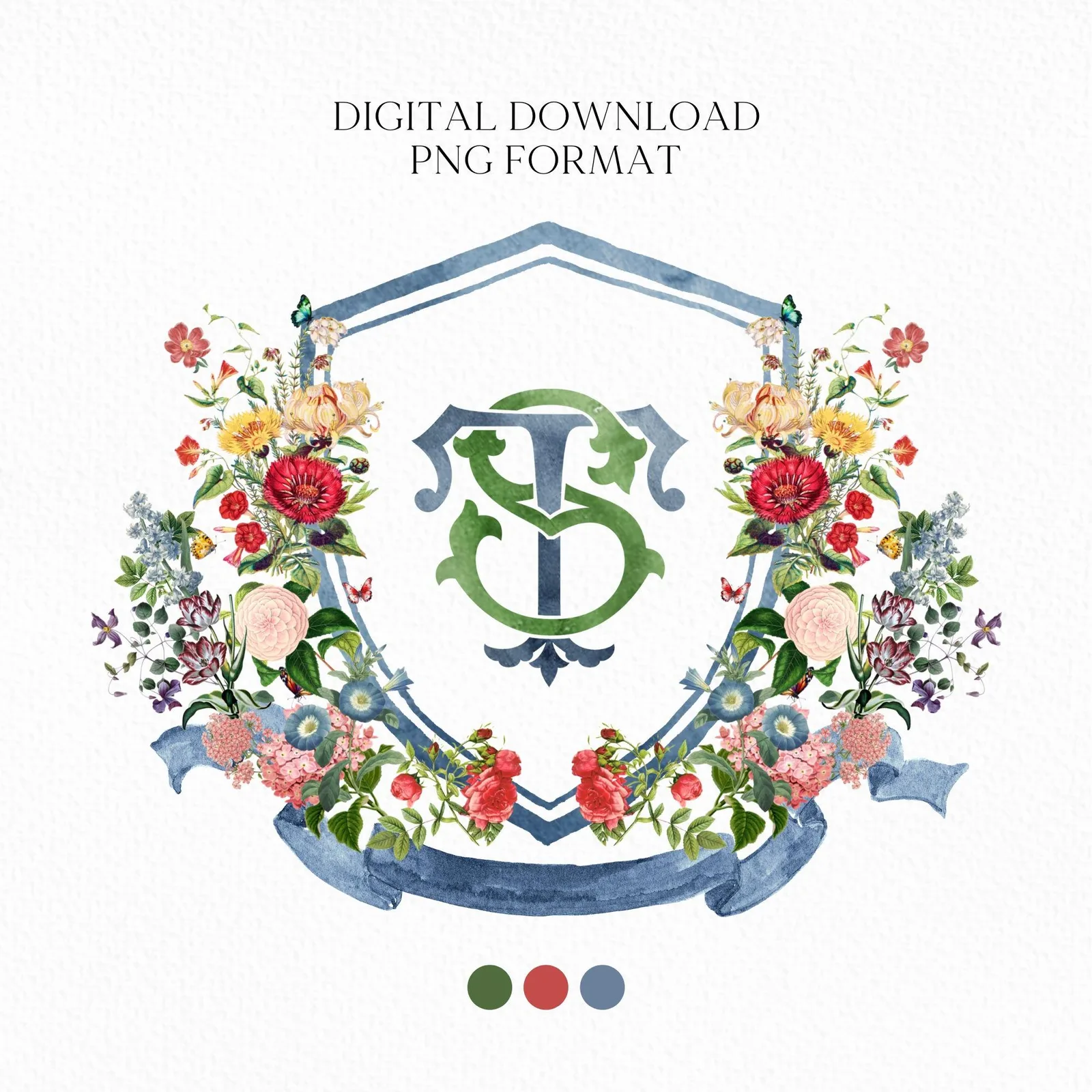 Vintage Botanical Flower Wedding Crest