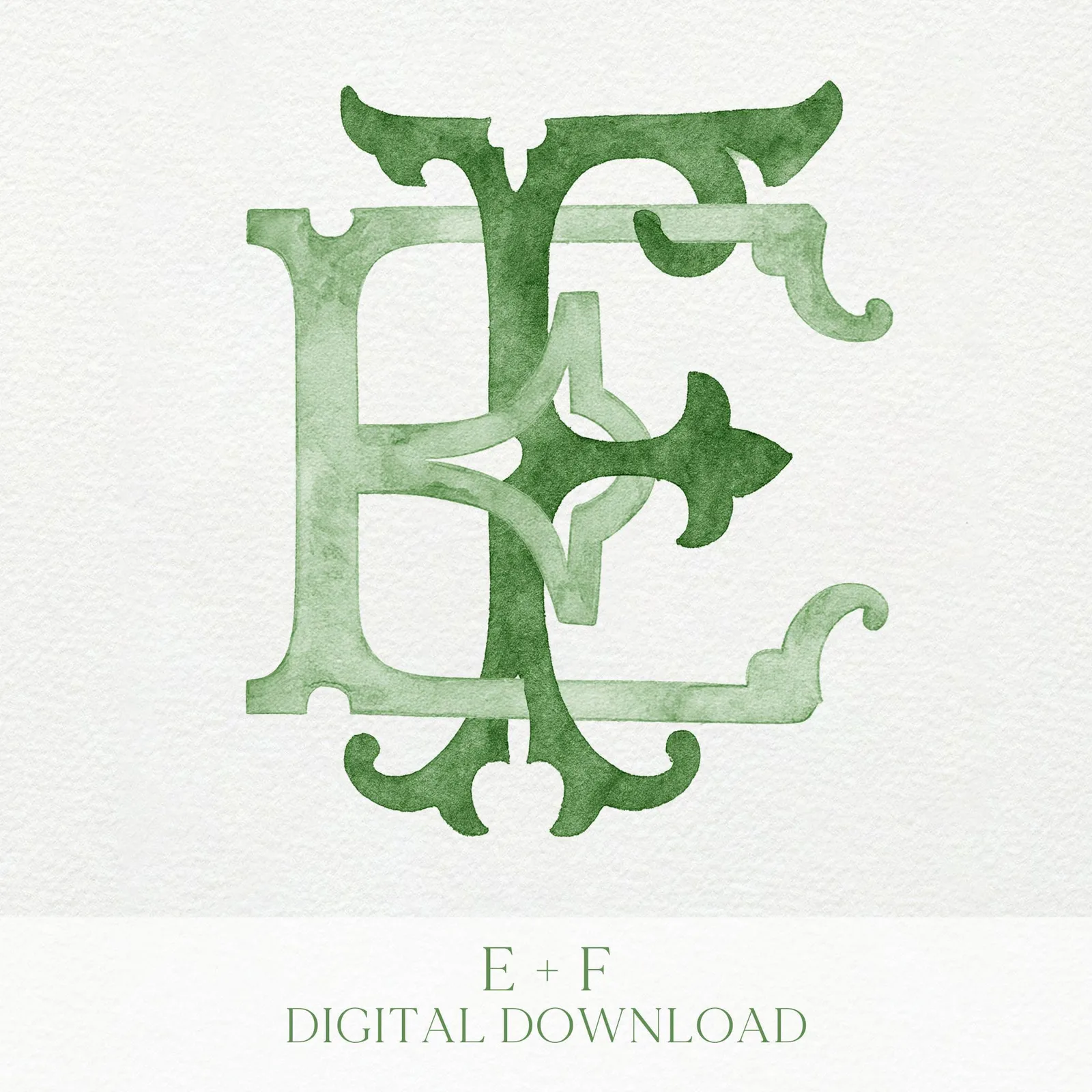 Watercolor Wedding Monogram EF – Classic Initial Design (Digital Download)