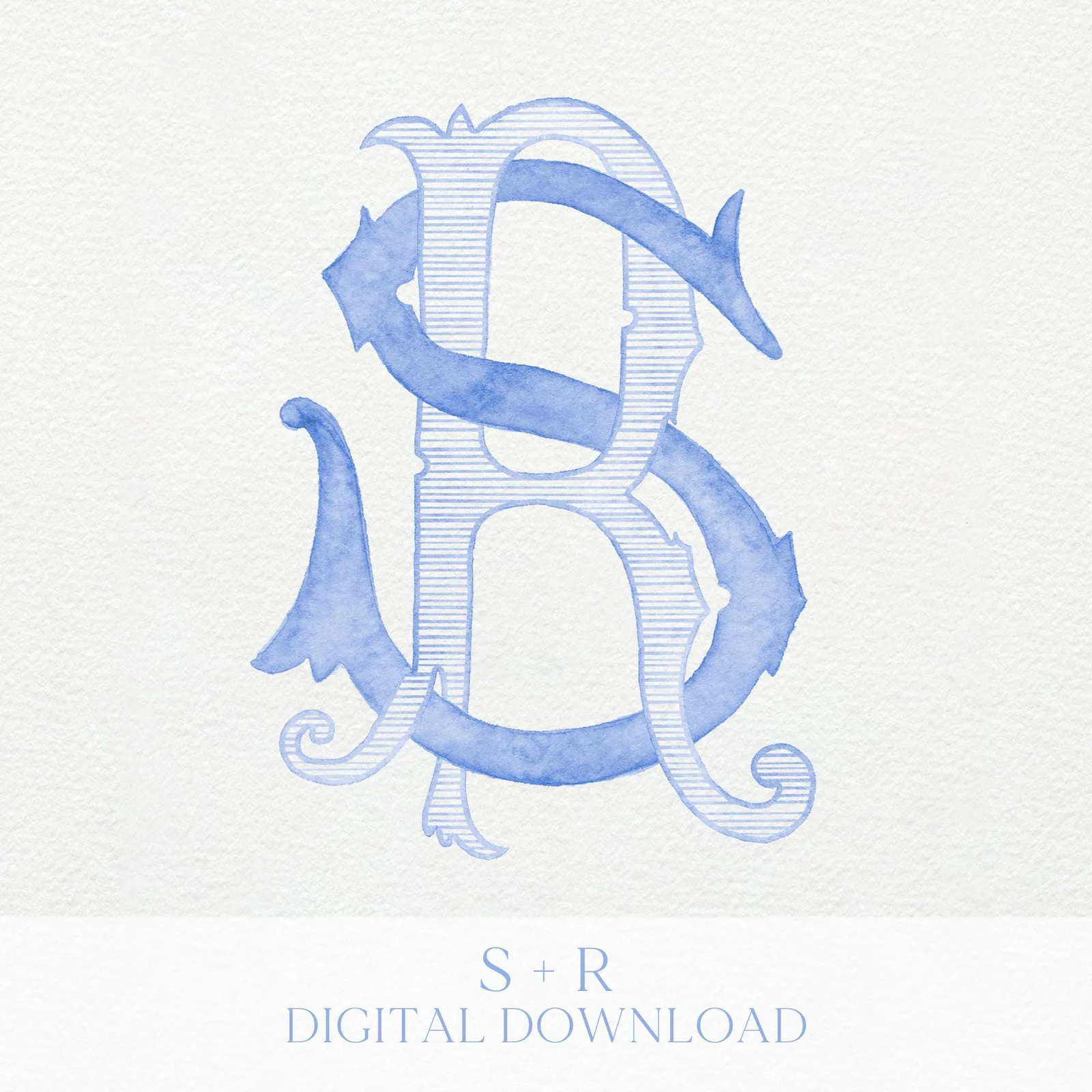 Watercolor Wedding Monogram – SR Initials, Classic Design (Digital Download)