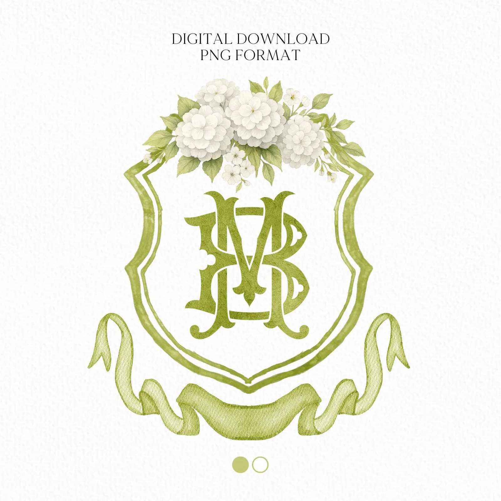 White Hydrangea Flower Wedding Crest - Monogram Crest - Hydrangea Floral Watercolor Wedding Crest - Romantic Wedding Crest - Boho Hydrangea