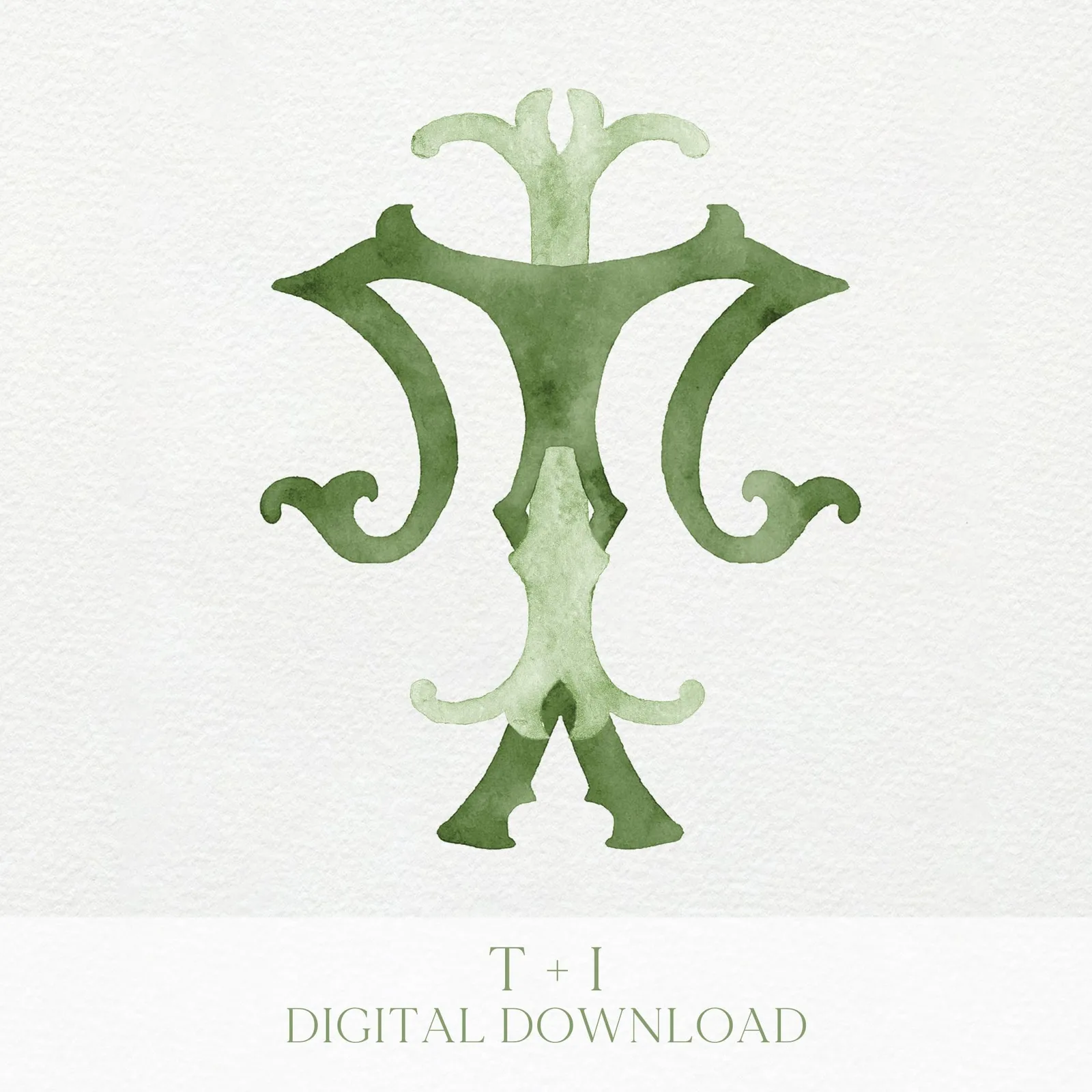 Watercolor Wedding Monogram TI – Classic Initials (Digital Download)
