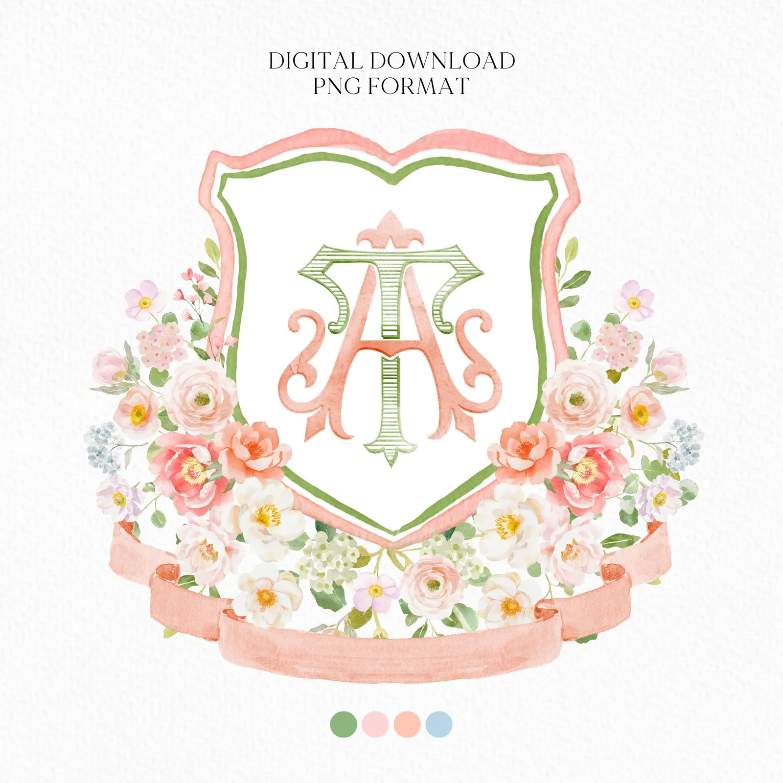 Wildflowers Bright Floral Colorful Watercolor Wedding Crest - Monogram Crest - Floral Watercolor Wedding Crest - Romantic Wedding Crest