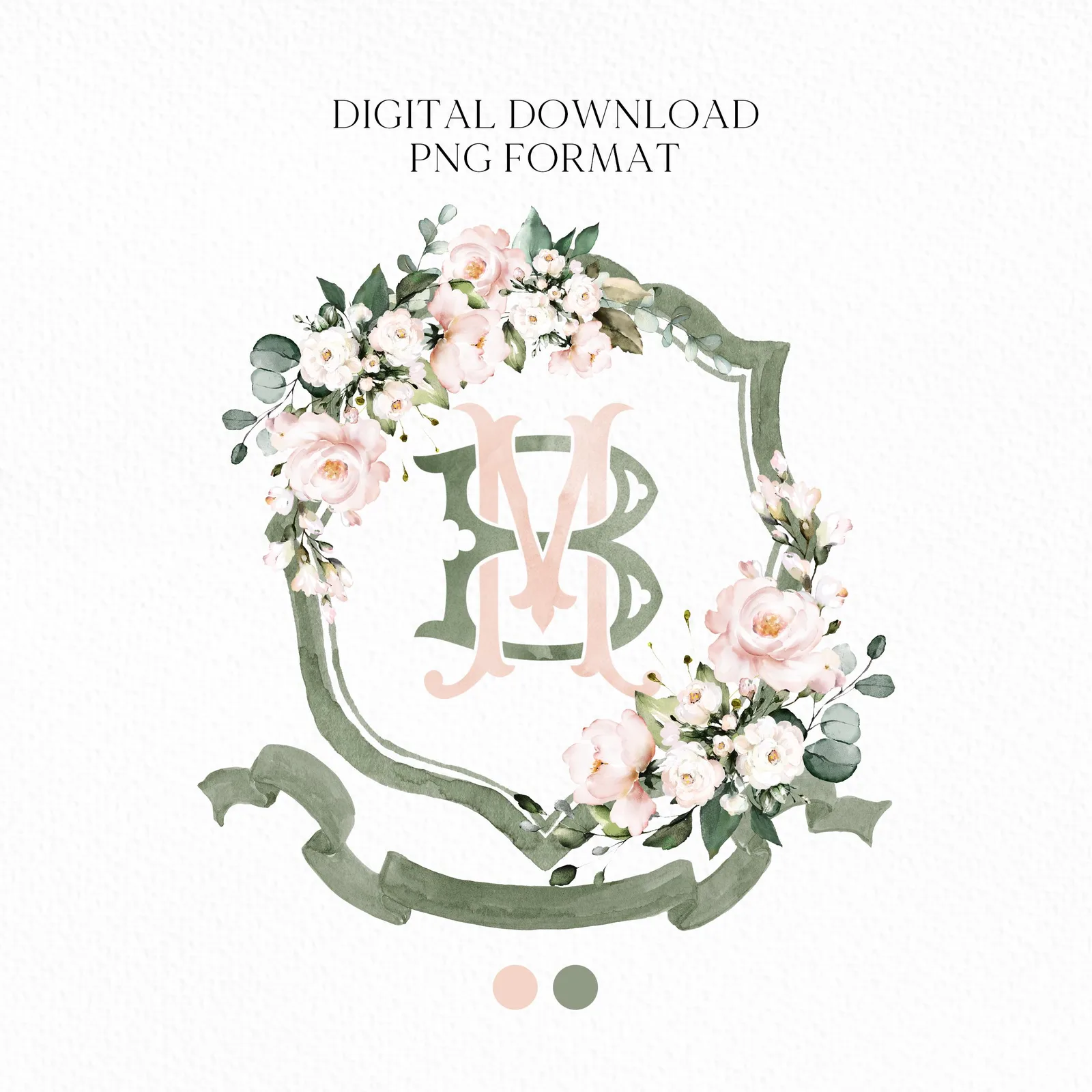 Blush Pink Roses Flower Wedding Crest