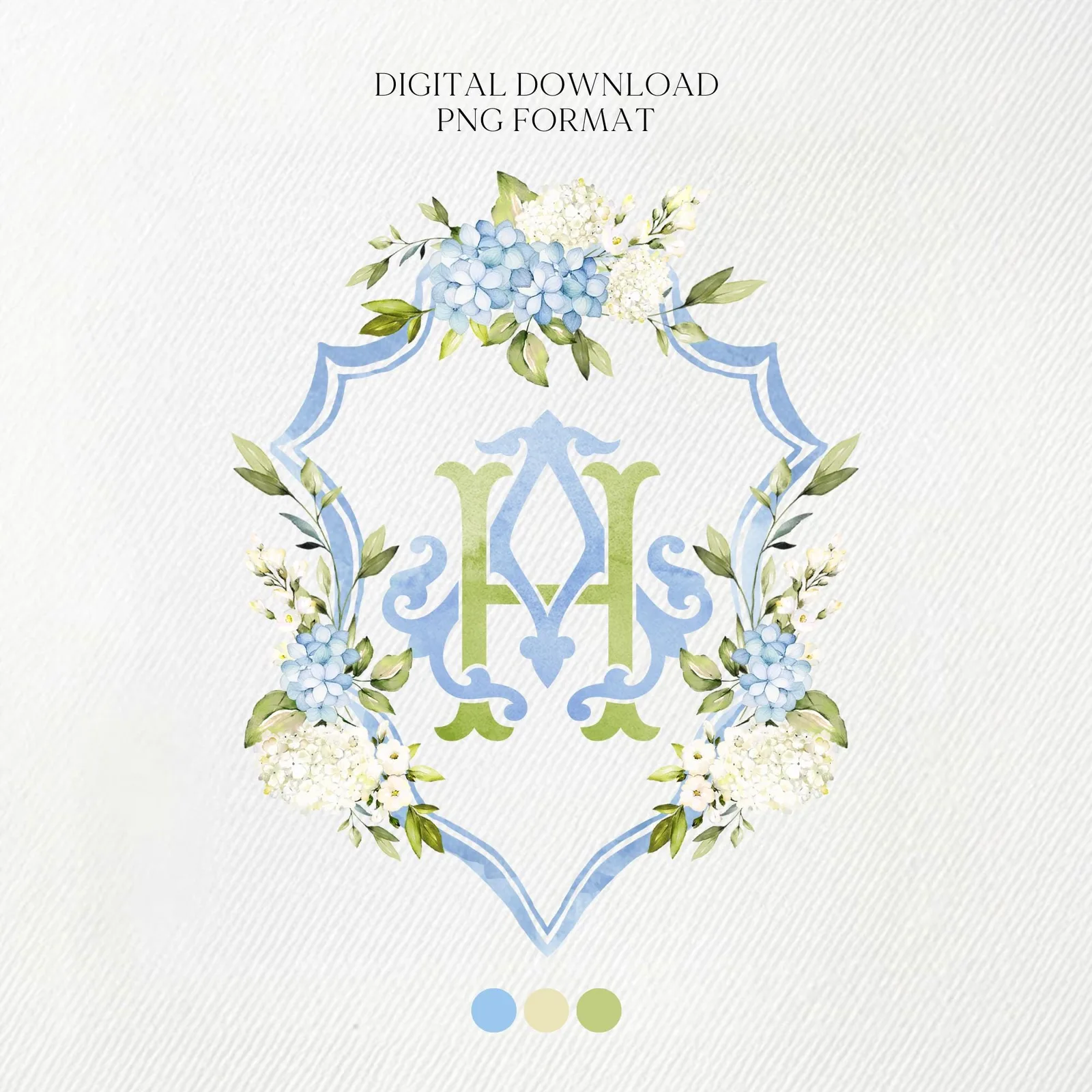 Hydrangea Flower Wedding Crest - Monogram Crest - Hydrangea Floral Luxury Watercolor Wedding Crest - Romantic Wedding Crest- Boho Hydrangea