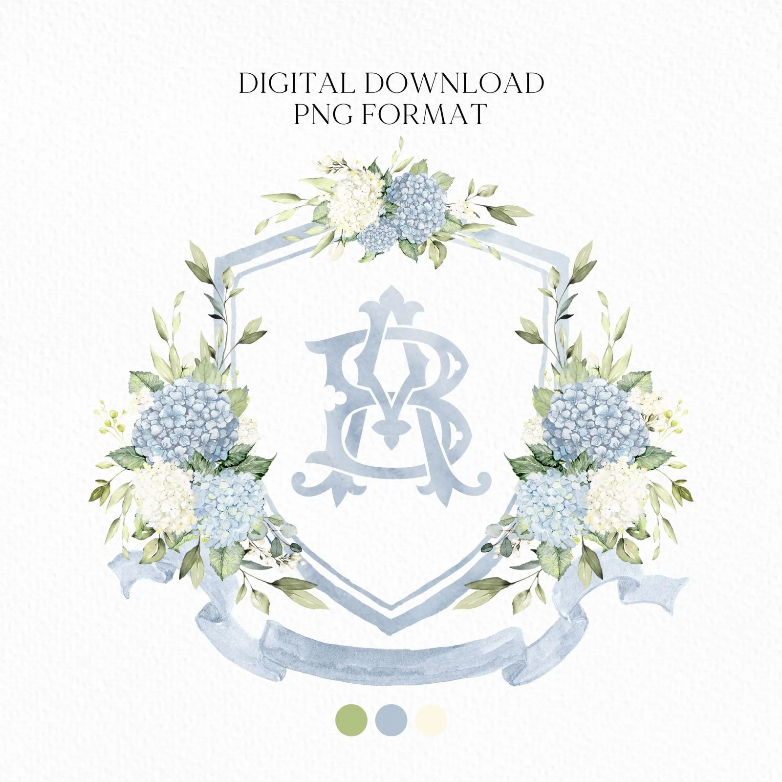 Hydrangea Flower Wedding Crest - Monogram Crest - Hydrangea Floral Luxury Watercolor Wedding Crest - Romantic Wedding Crest- Boho Hydrangea