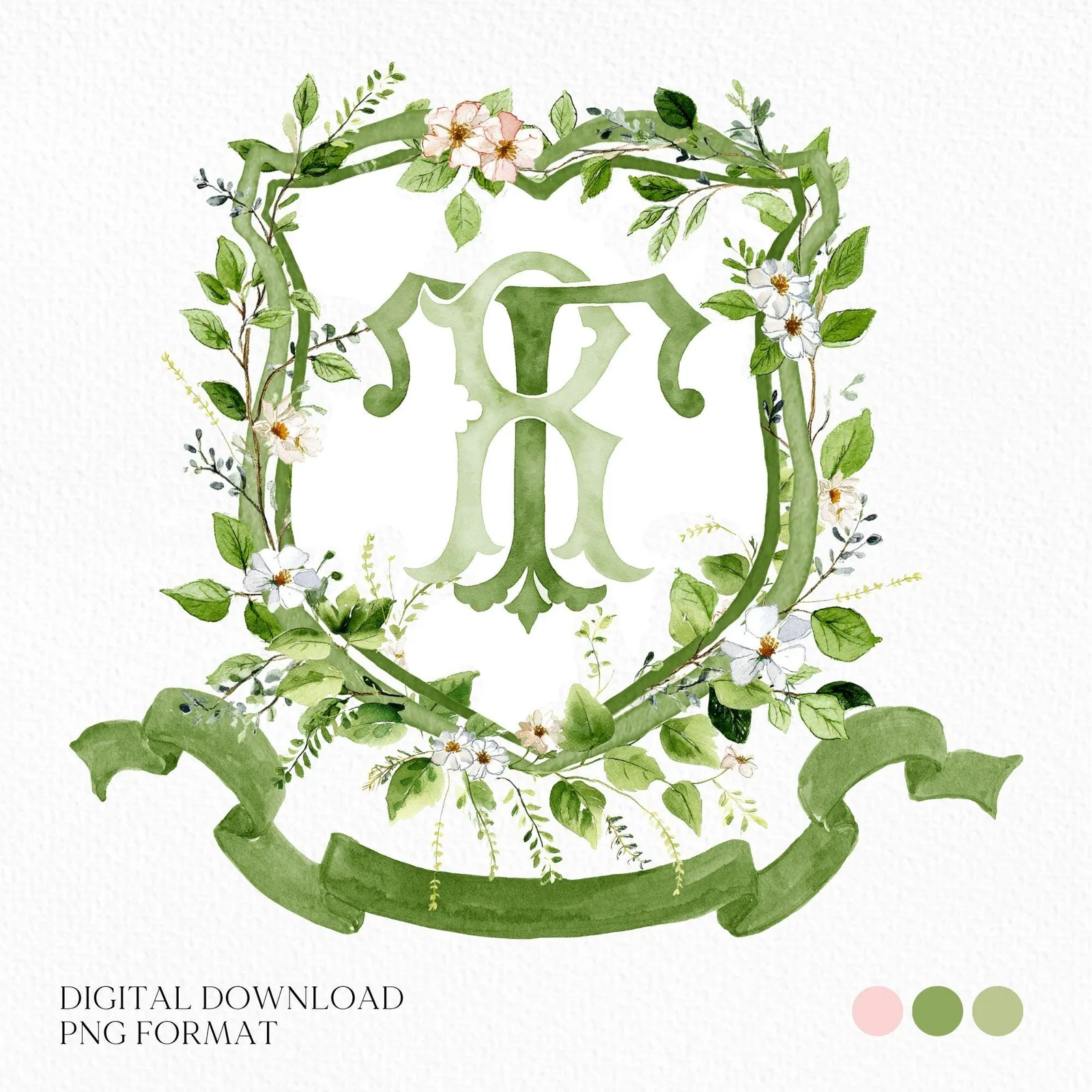 Romantic Garden Flower Wedding Crest - Monogram Crest