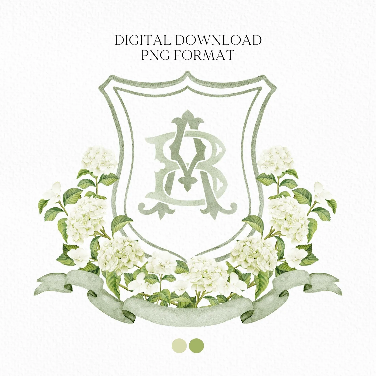 White Hydrangea Flower Wedding Crest - Monogram Crest