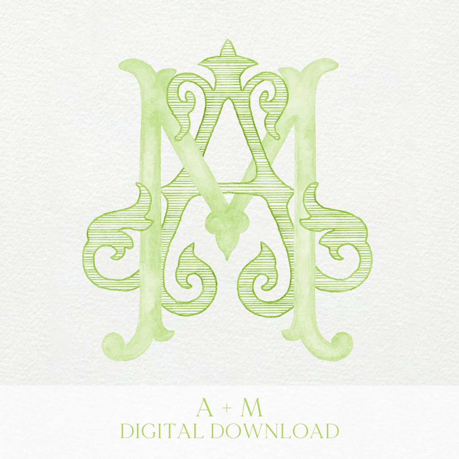 Watercolor Wedding Monogram AM – Classic Letter Crest (Digital Download)