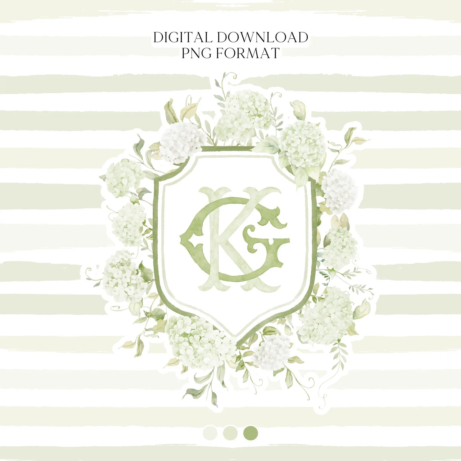 Light Green Hydrangea Flower Wedding Crest - Monogram Crest - Hydrangea White Floral Luxury Watercolor Wedding Crest