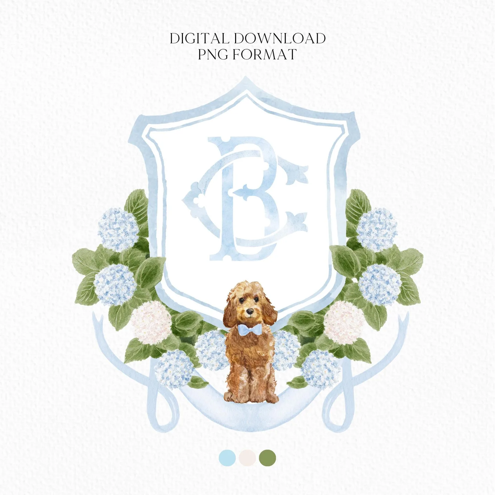 Hydrangea Flower Wedding Crest - Monogram Crest - Hydrangea Floral Luxury Watercolor Wedding Crest - Romantic Wedding Crest- Boho Hydrangea