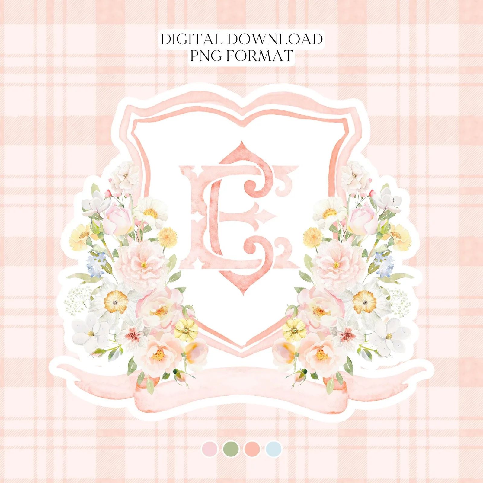 Wildflowers Bright Floral Colorful Watercolor Wedding Crest - Monogram Crest
