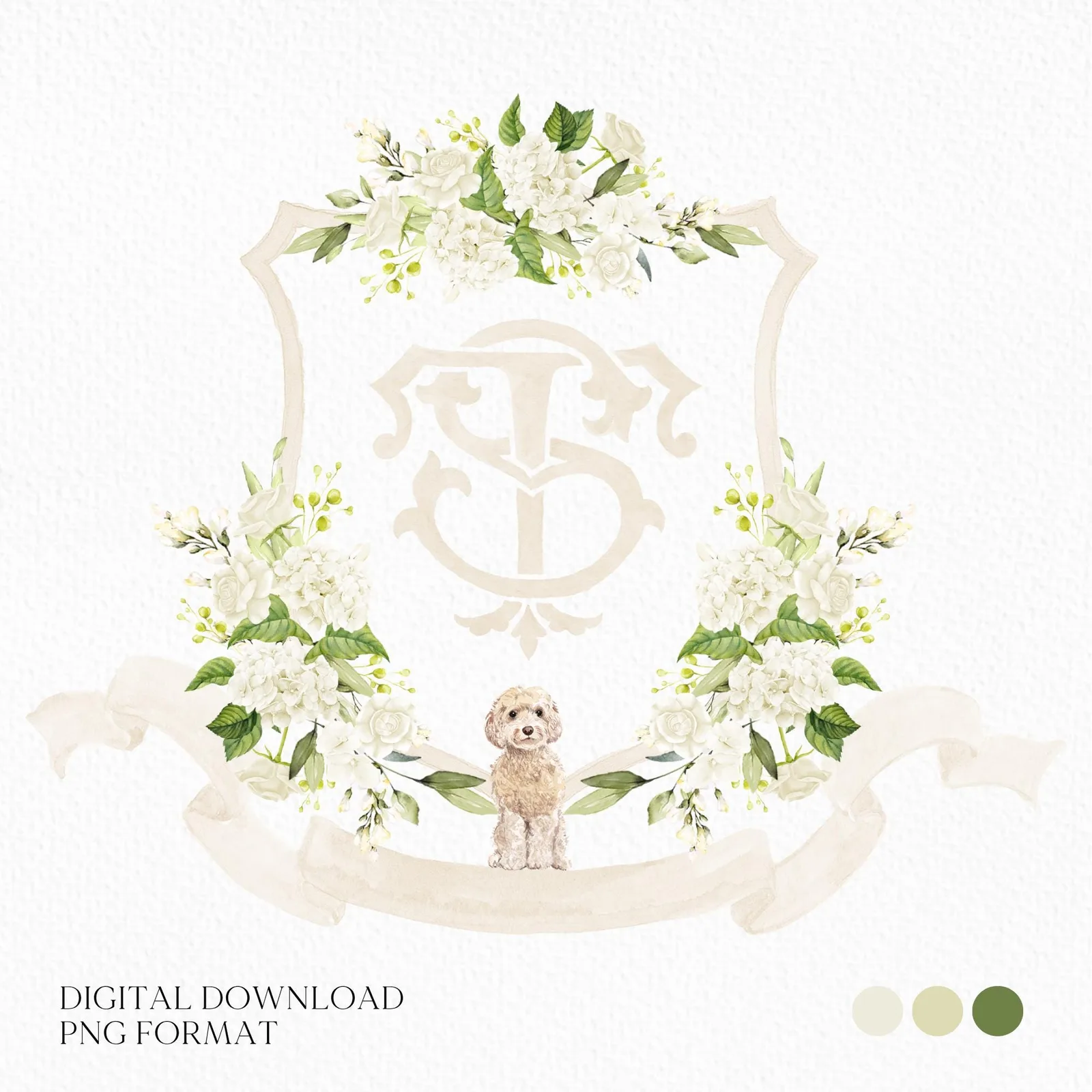 White Hydrangea Flower Wedding Crest