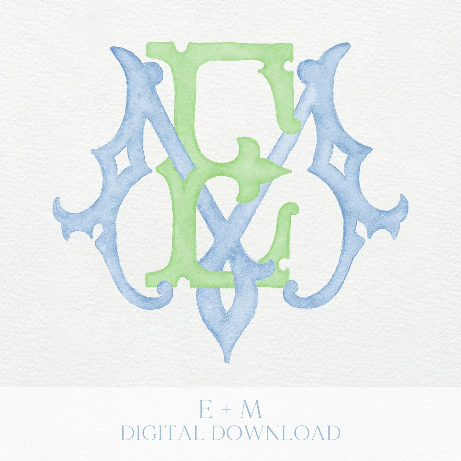 Watercolor Wedding Monogram EM - Classic Style (Digital Download)