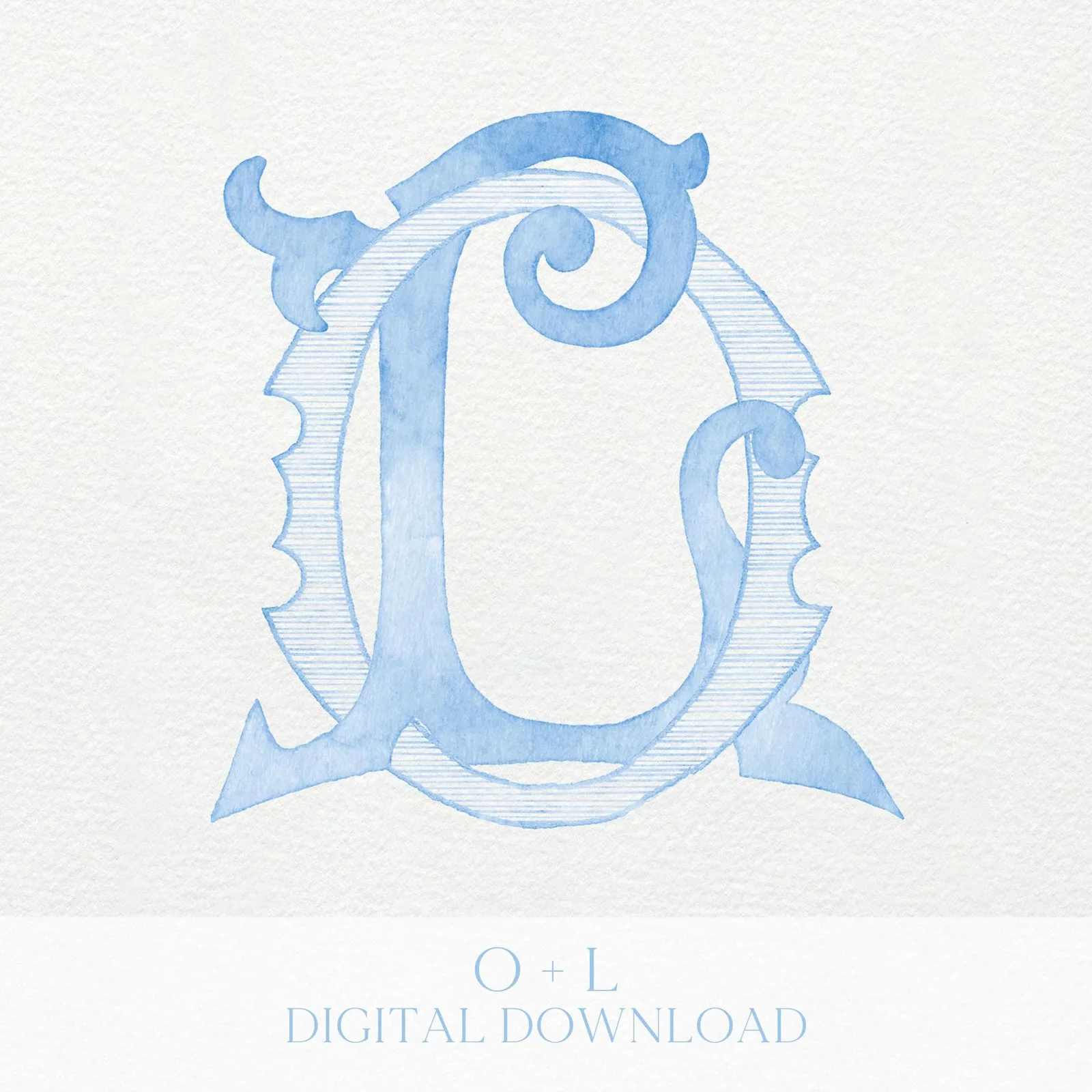 Watercolor Wedding Monogram LO - Classic Initial Design (Digital Download)