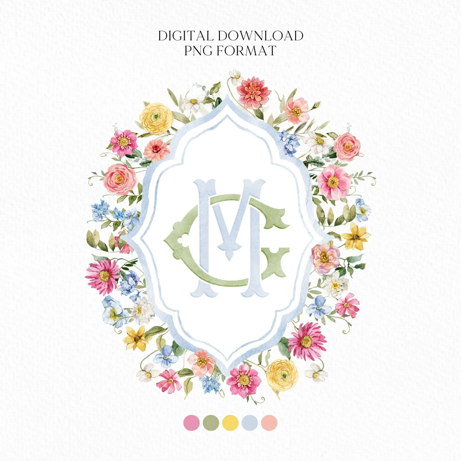 Wildflowers Bright Floral Colorful Watercolor Wedding Crest