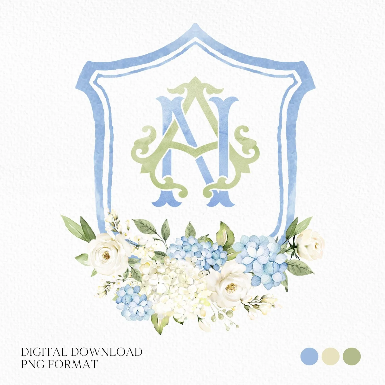 Dusty Blue Hydrangea Flower Wedding Crest