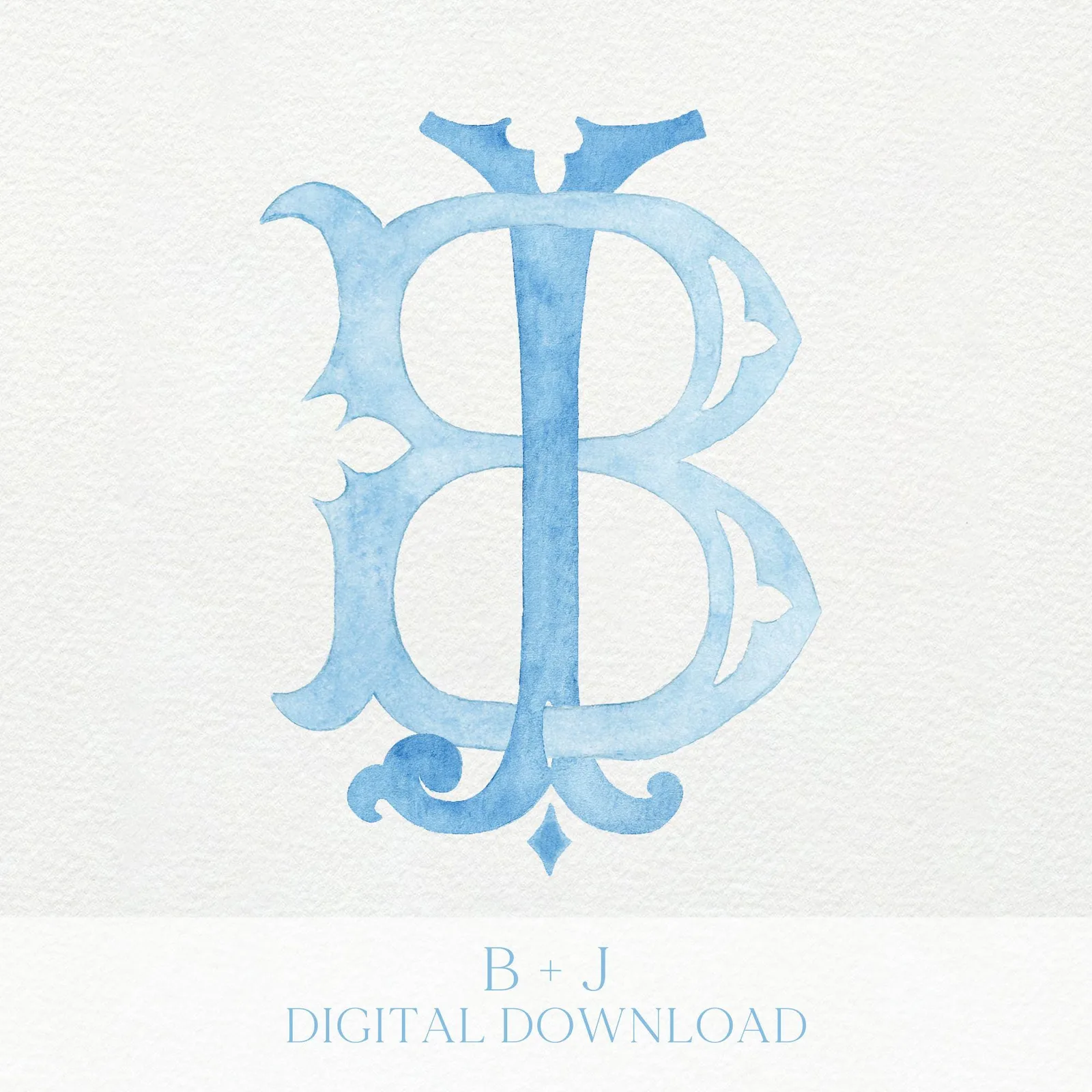 Watercolor Wedding Monogram JB - Classic 2 Letter Design (Digital Download)
