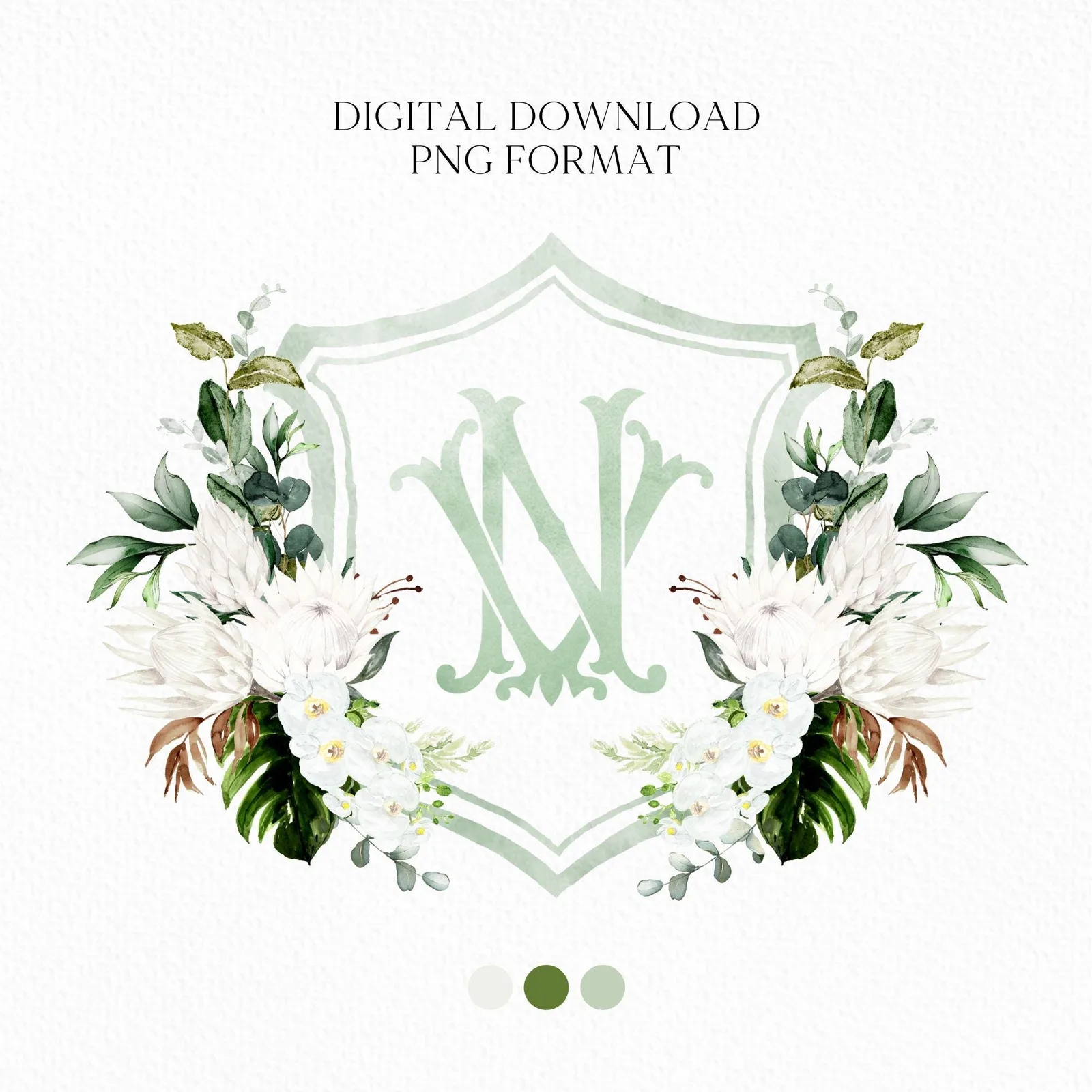 White Green Orchid Protea Tropical Flower Wedding Crest