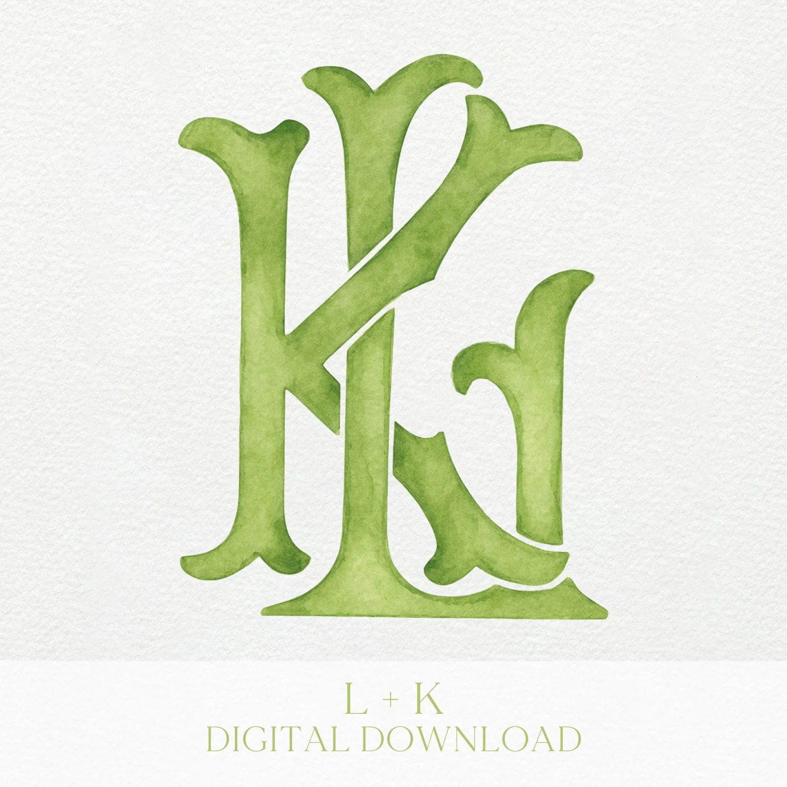 Watercolor Wedding Monogram KL-LK - Classic Letter Design (Digital Download)